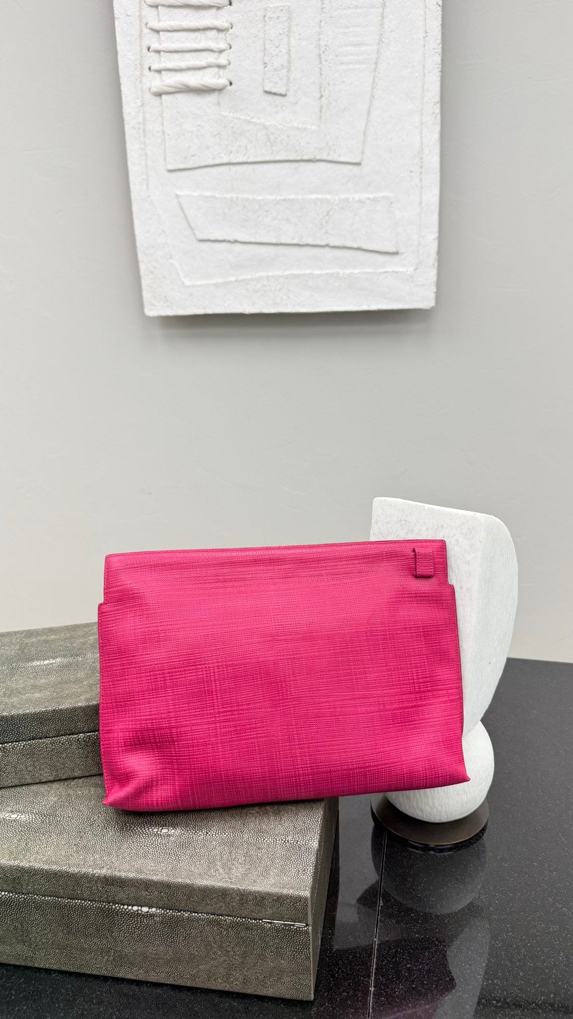 Loewe Pink Textured Leather T Pouch Clutch Bag