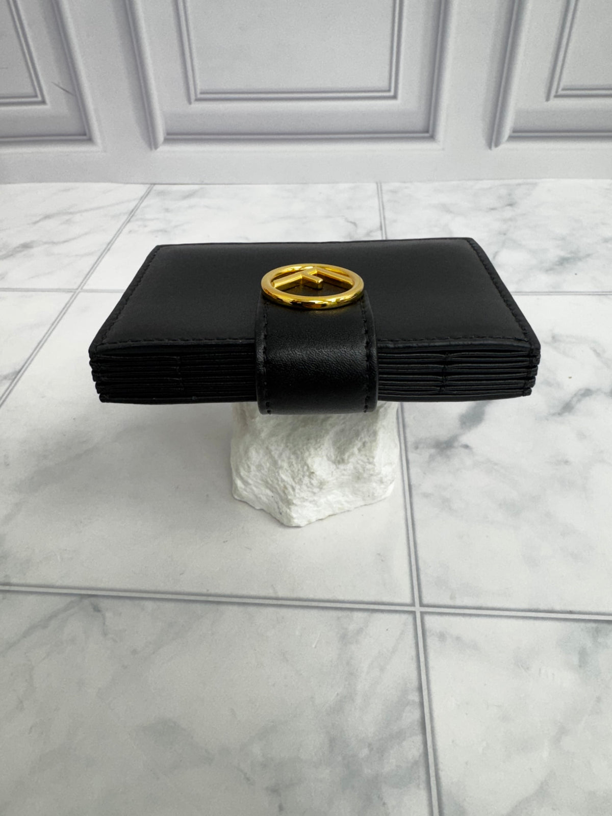 LIKE NEW - Fendi Black Leather F Is Fendi Gusseted Card Holder