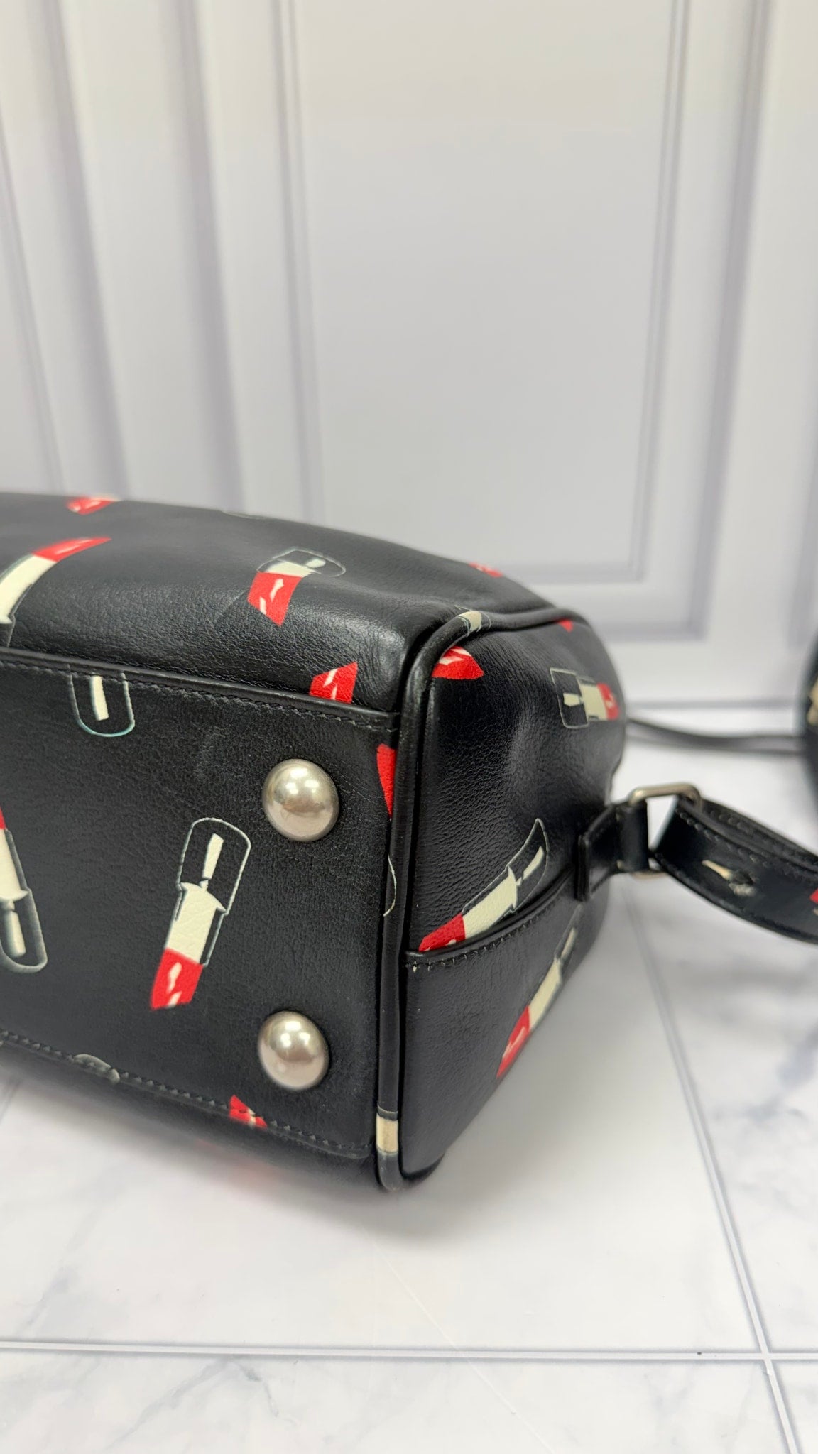 Saint Laurent YSL Black Leather Lipstick Baby Boston Bag