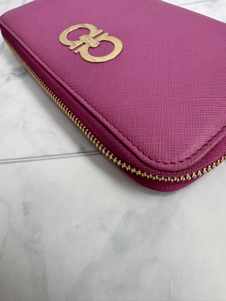 Salvatore Ferragamo Pink Saffiano Leather Long Zippy Wallet