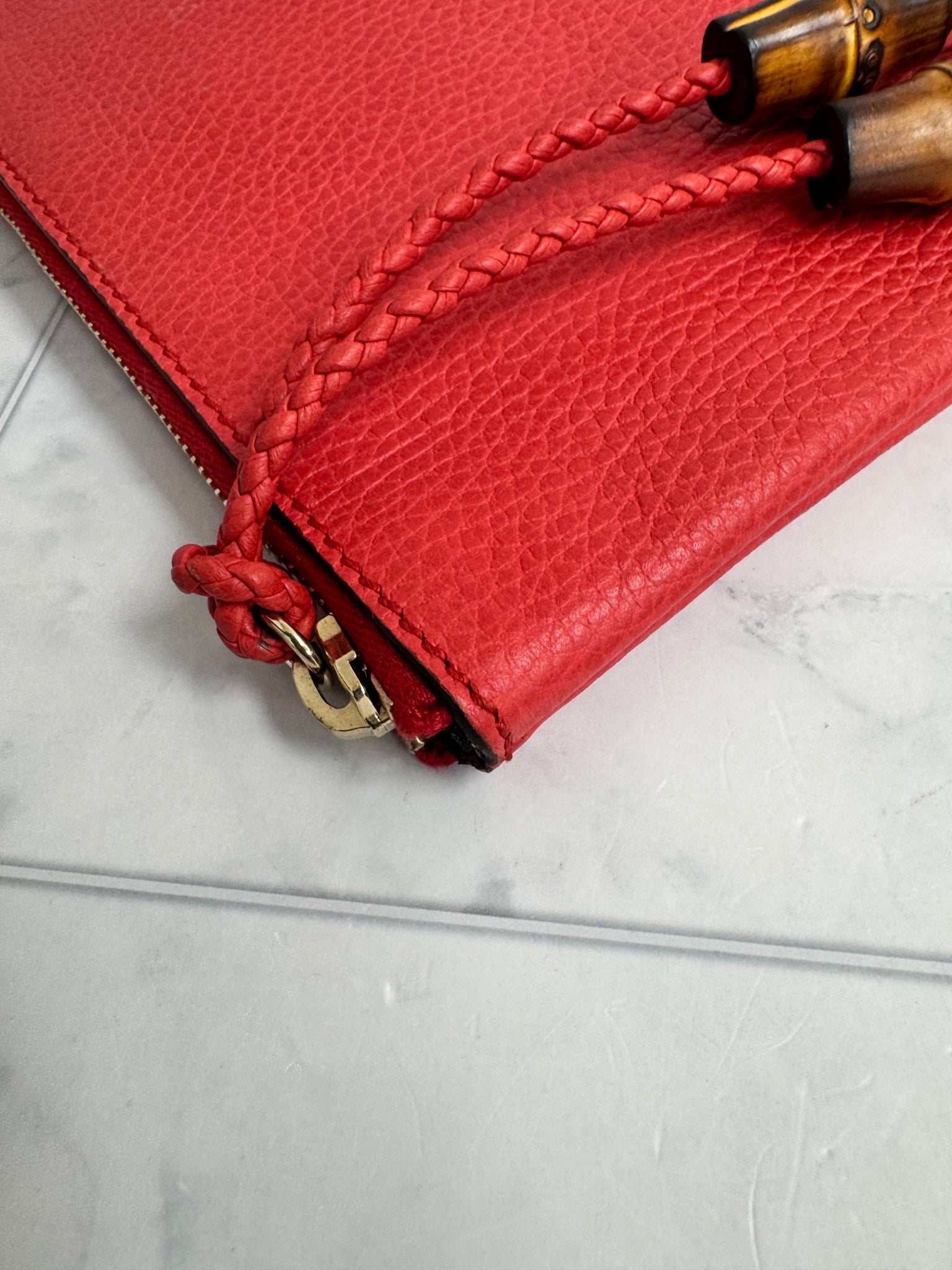 Gucci Red Pebbled Leather Clutch