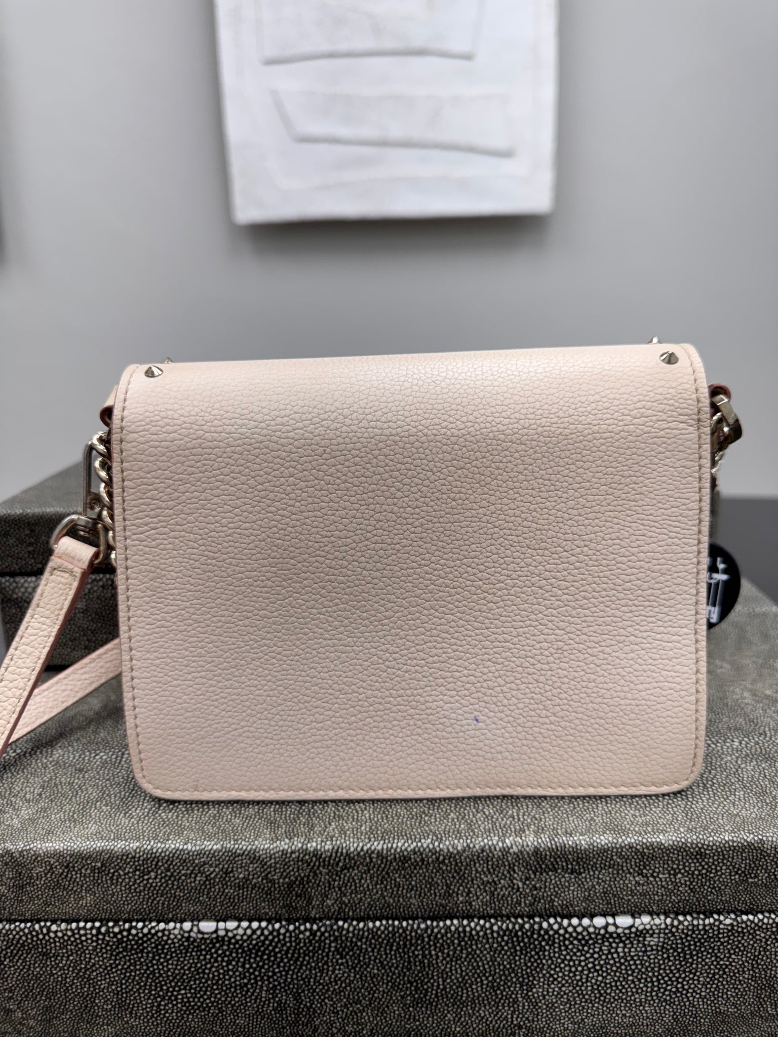 MCM Beige Studded Pebbled Leather Crossbody Bag