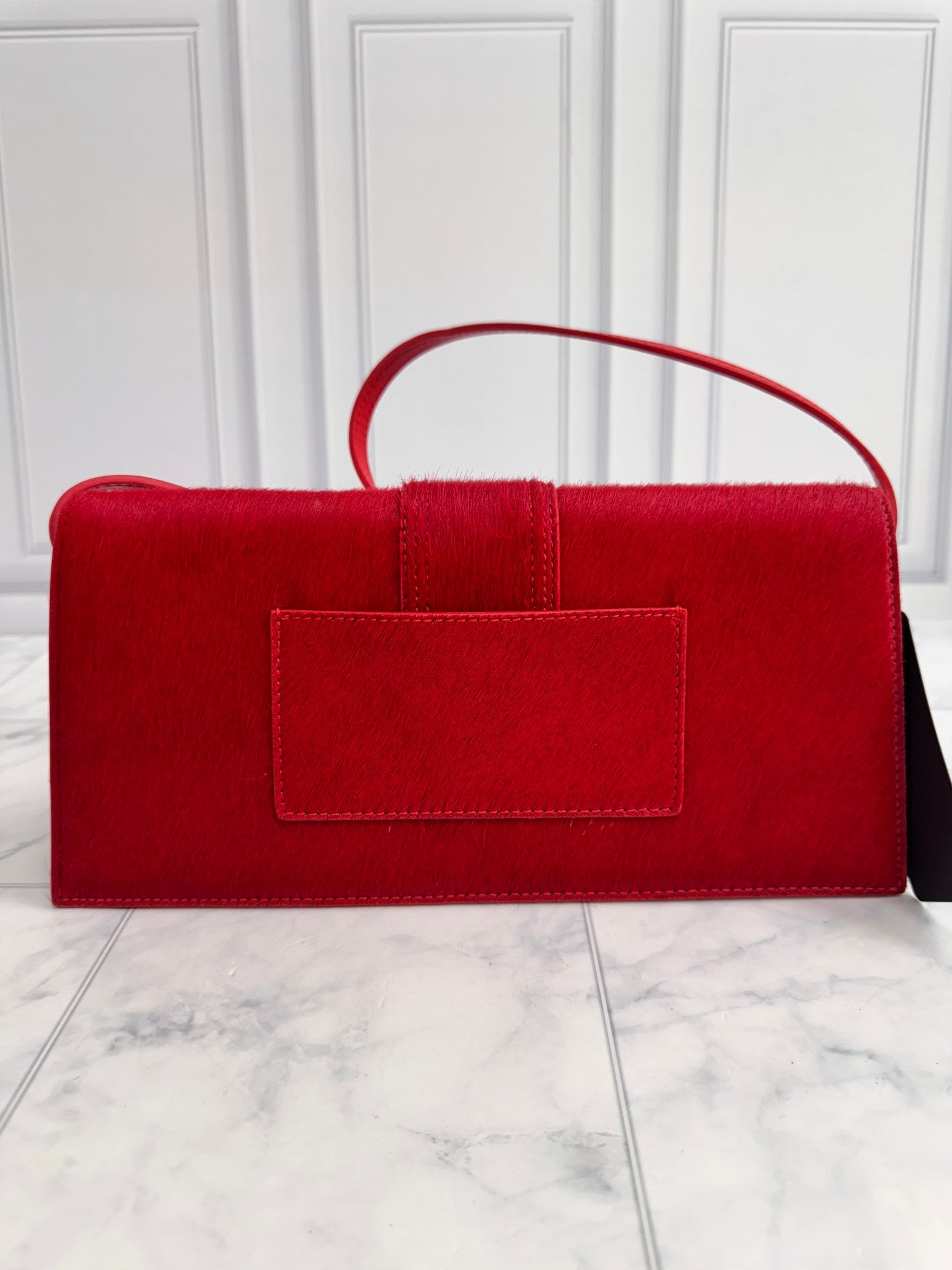 BRAND NEW - Jacquemus Red Pony Hair Le Bambino Long Shoulder Bag