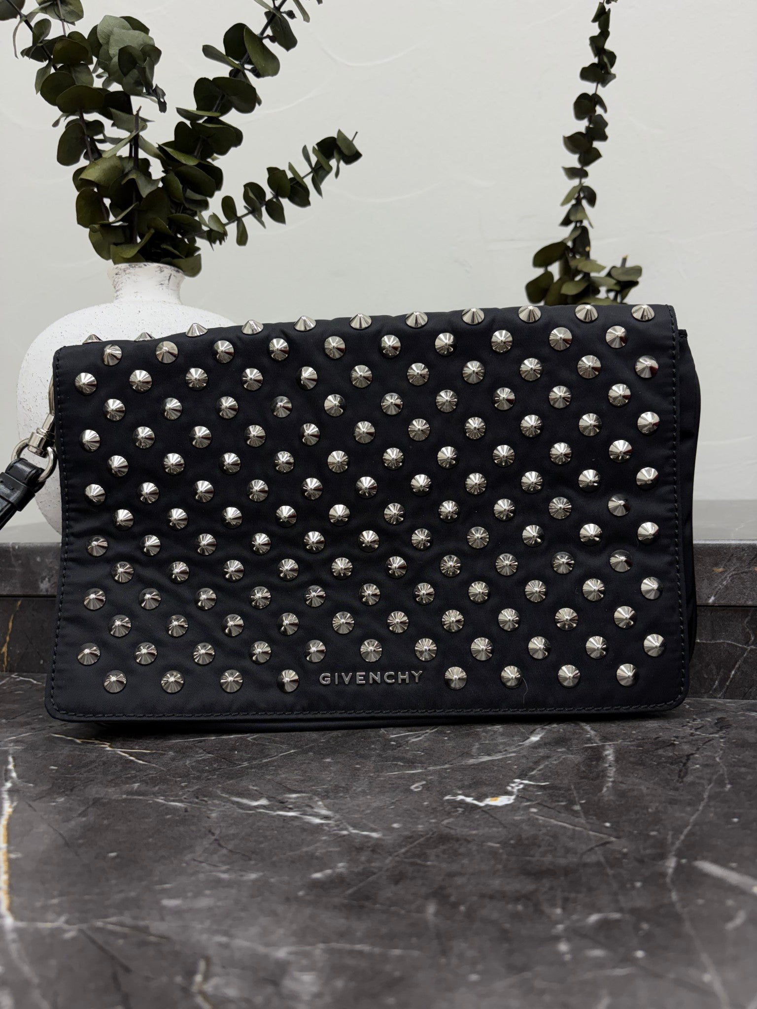 Givenchy Black Nylon Studded Wristlet Clutch