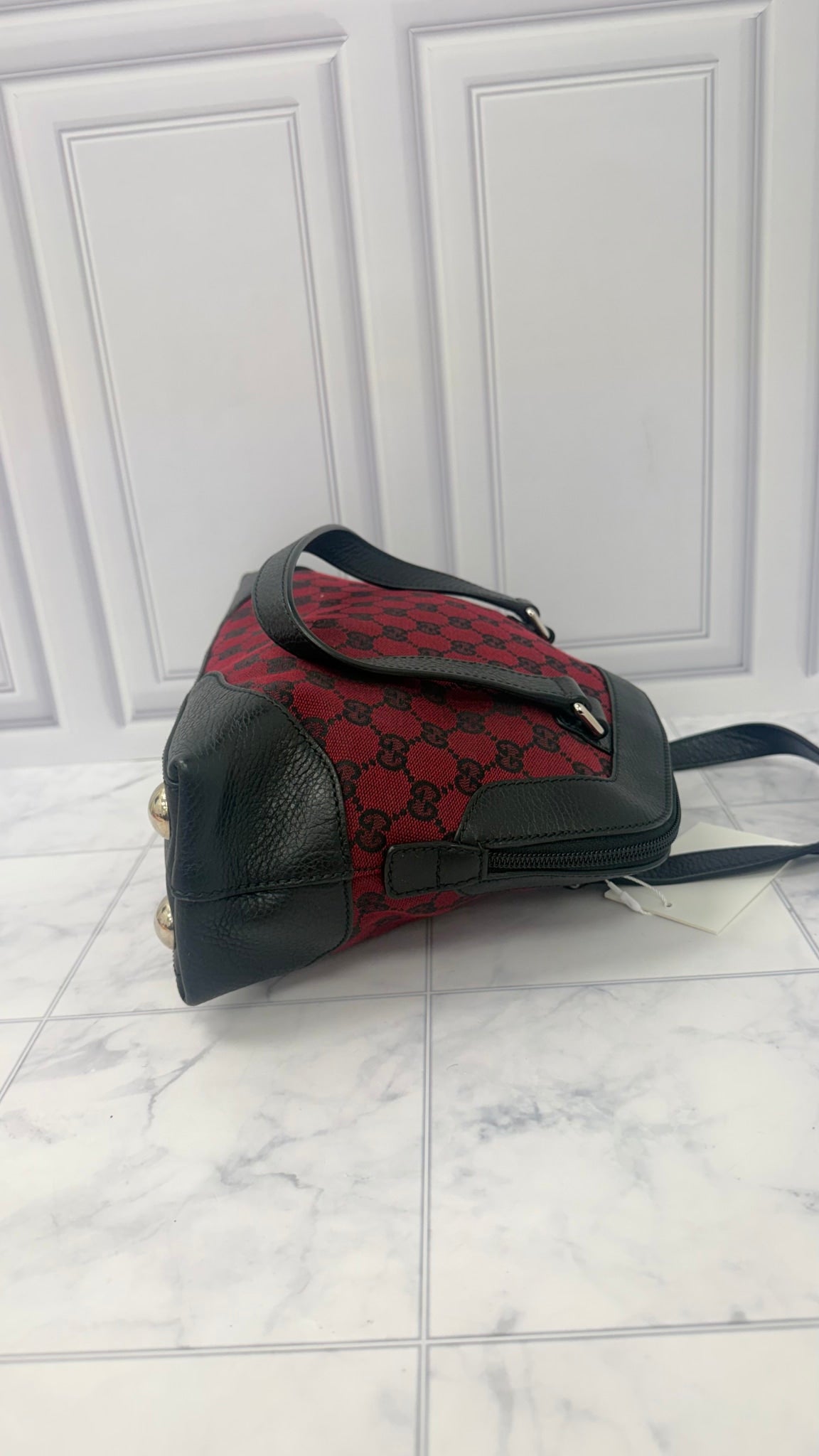 Gucci Red And Black GG Canvas Full Moon Handbag 