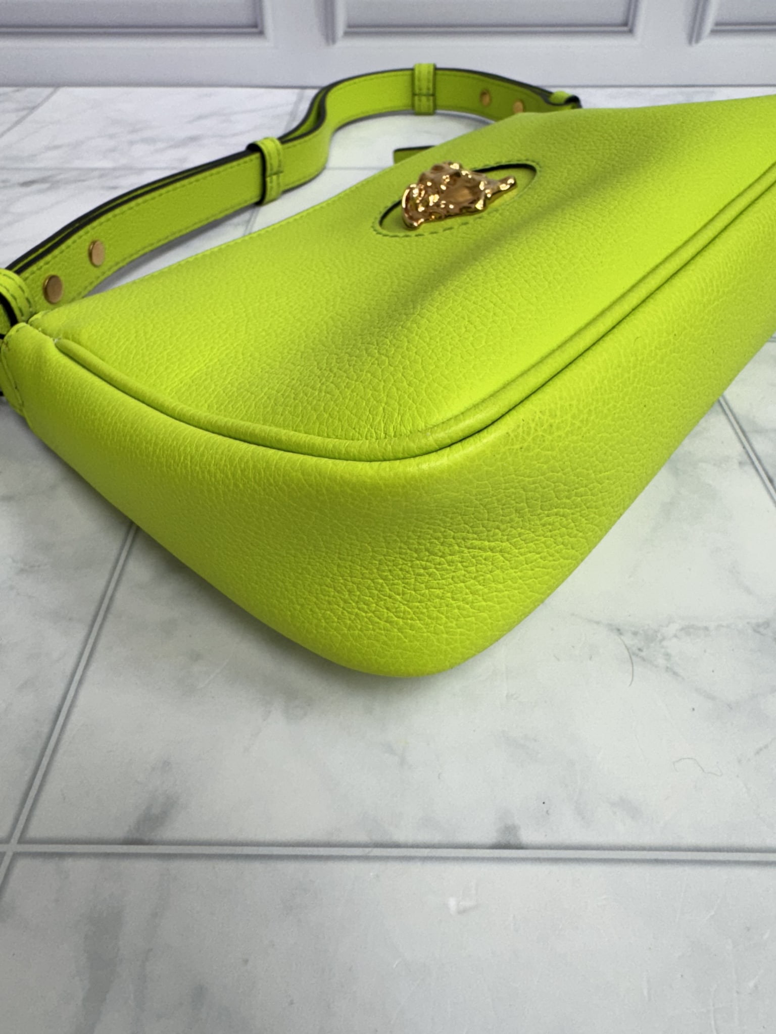 Versace Lime Green Grained Leather La Medusa Shoulder Bag