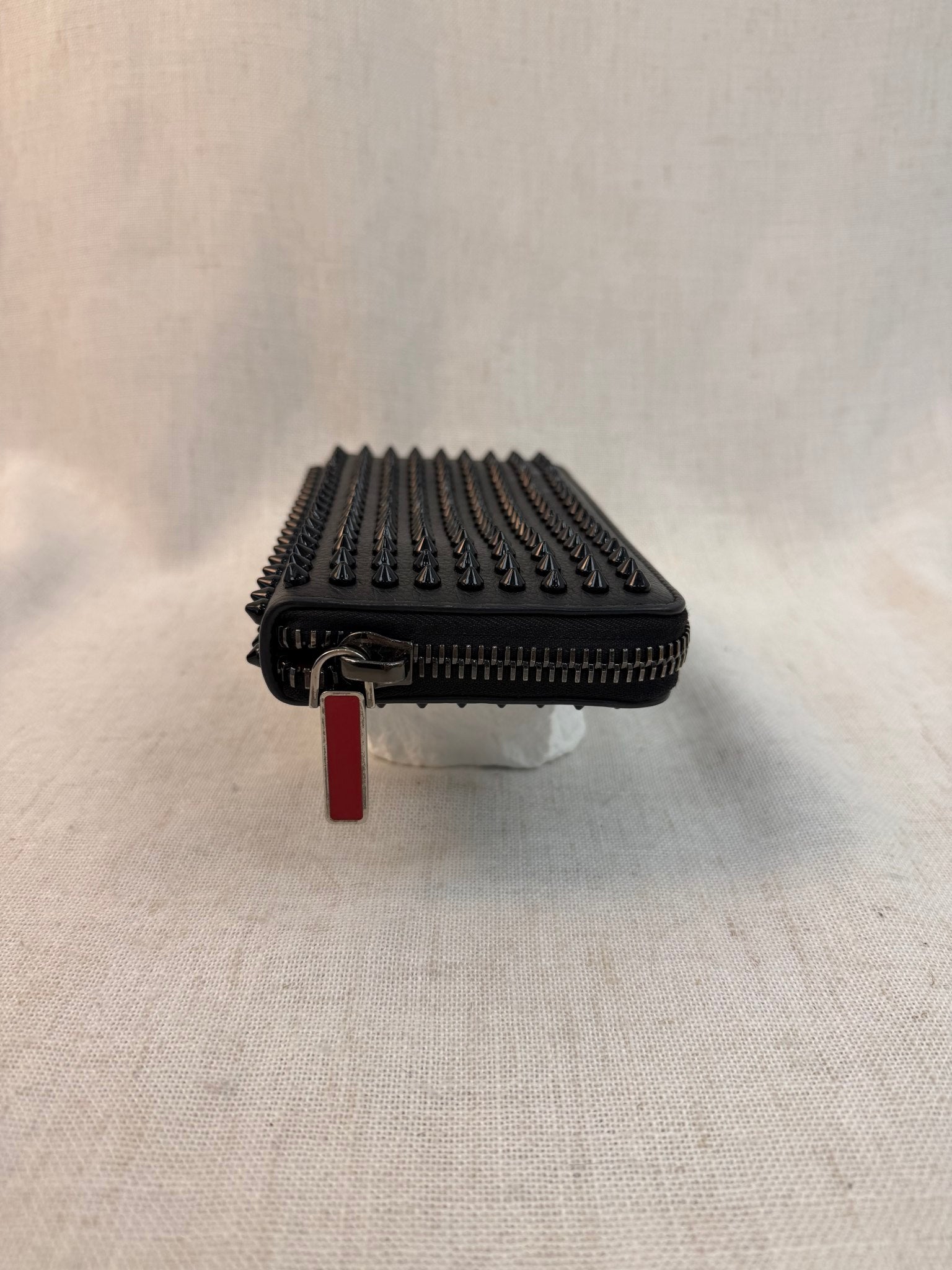 Christian Louboutin Black Leather Spiked Zippy Wallet