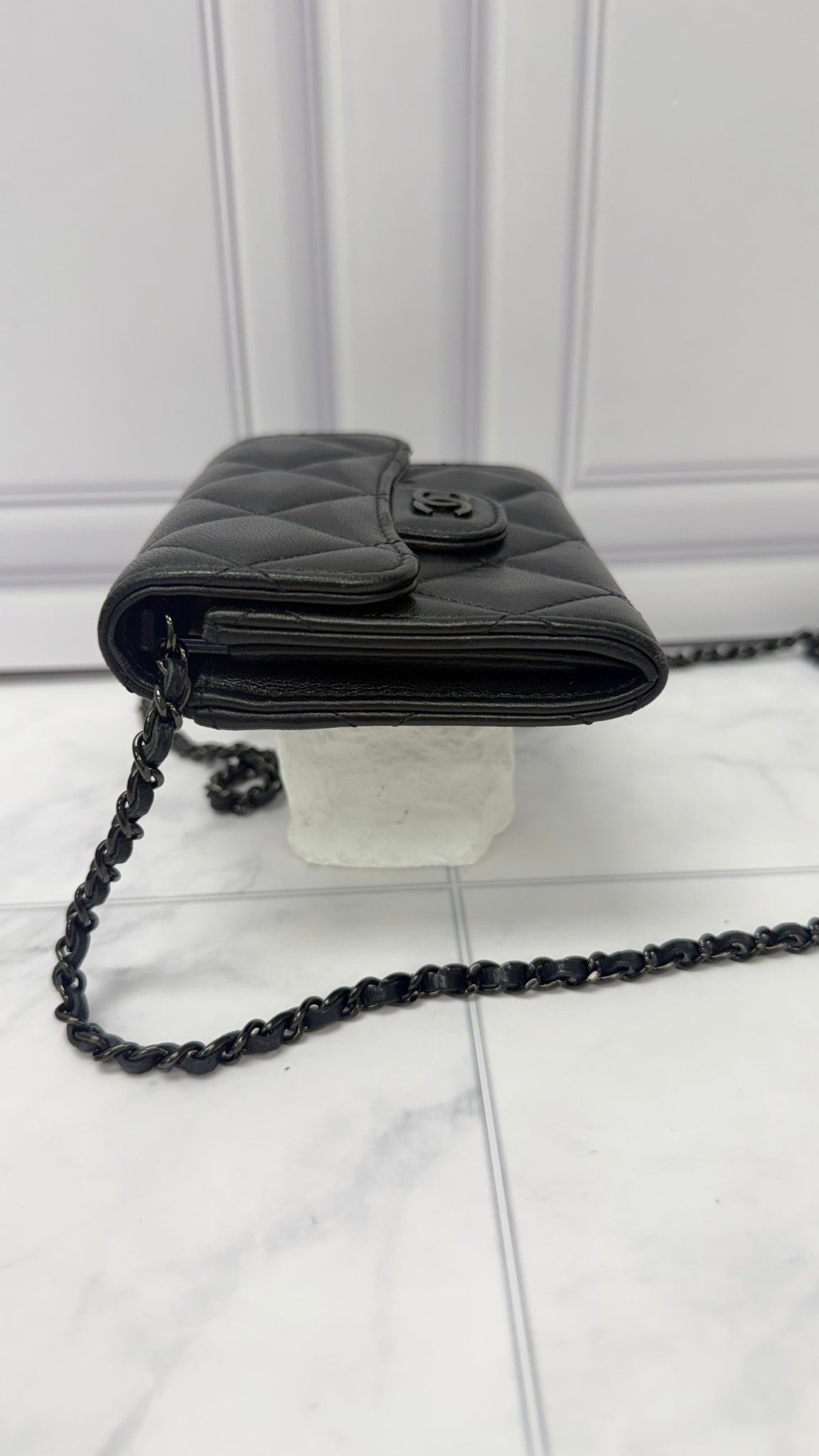 Chanel Black Lambskin Leather Wallet on a chain