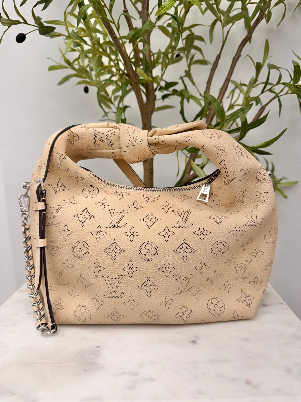Louis Vuitton Cream Perforated Leather Mahina Why Knot PM Bag