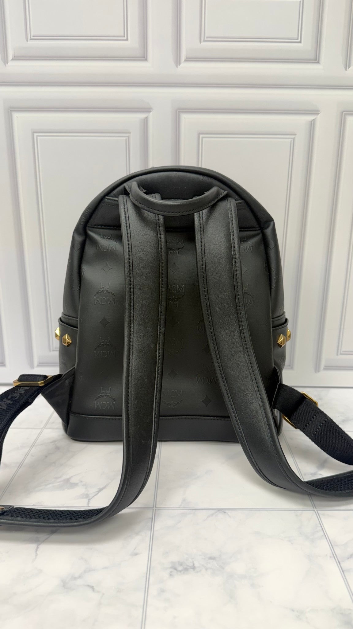 MCM Black Coated Canvas Small Backpack 