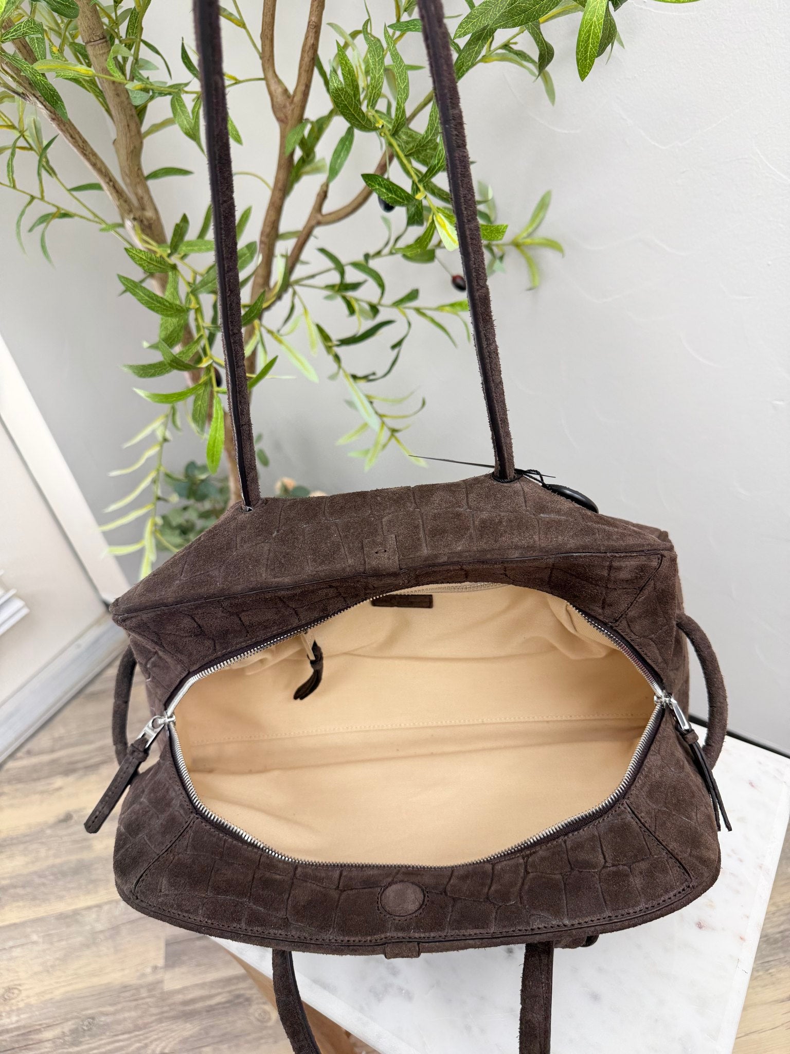 BRAND NEW - Jacquemus Chocolate Brown Croc Embossed Suede Leather Le Turismo Shoulder Bag
