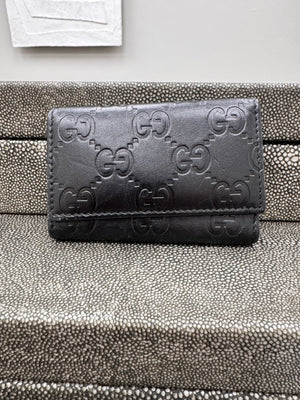 Gucci Black GG Embossed Leather 6 Key Case