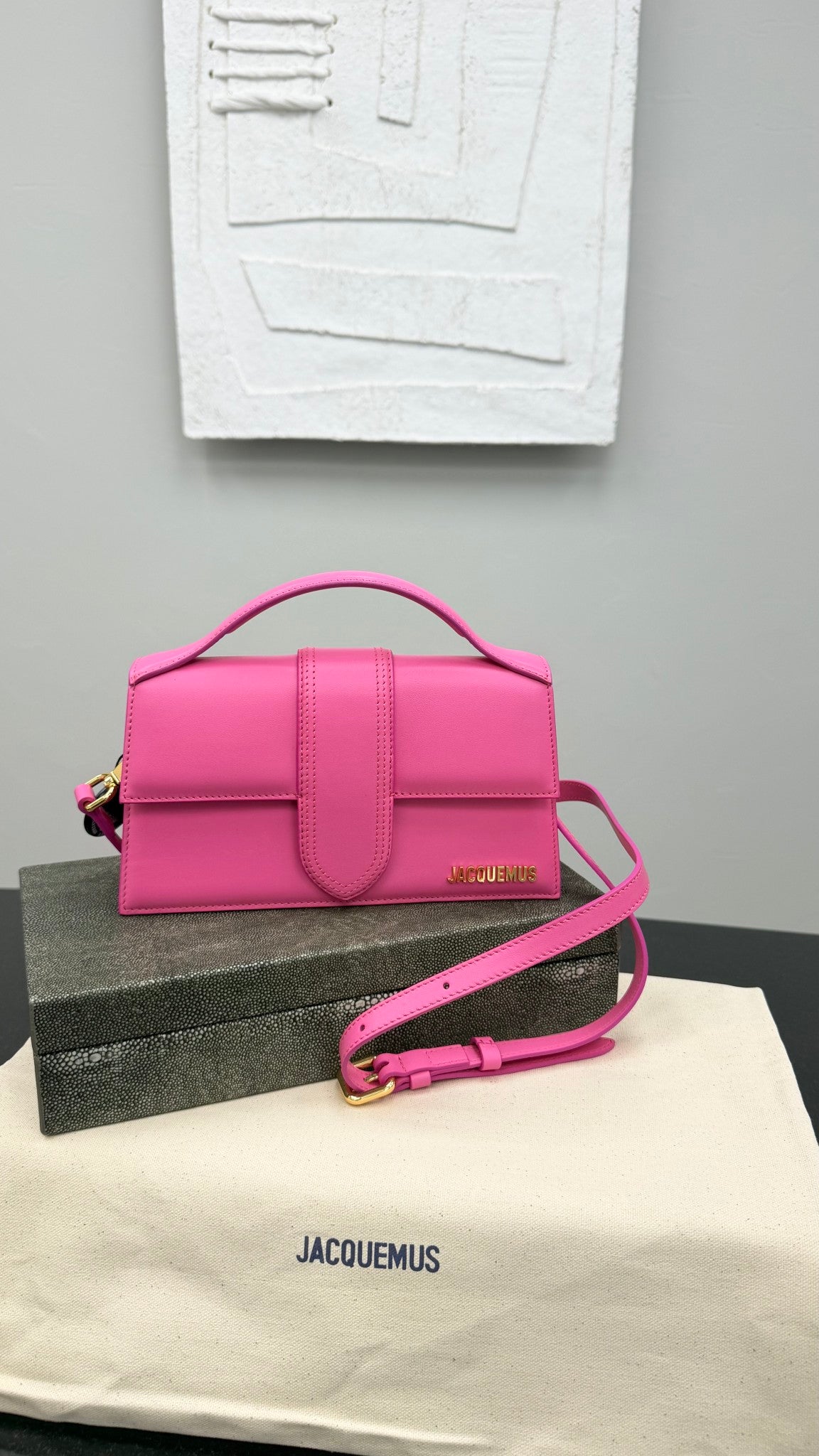 BRAND NEW - Jacquemus Hot Pink Leather Le Grand Bambino Handbag 2Way Handbag