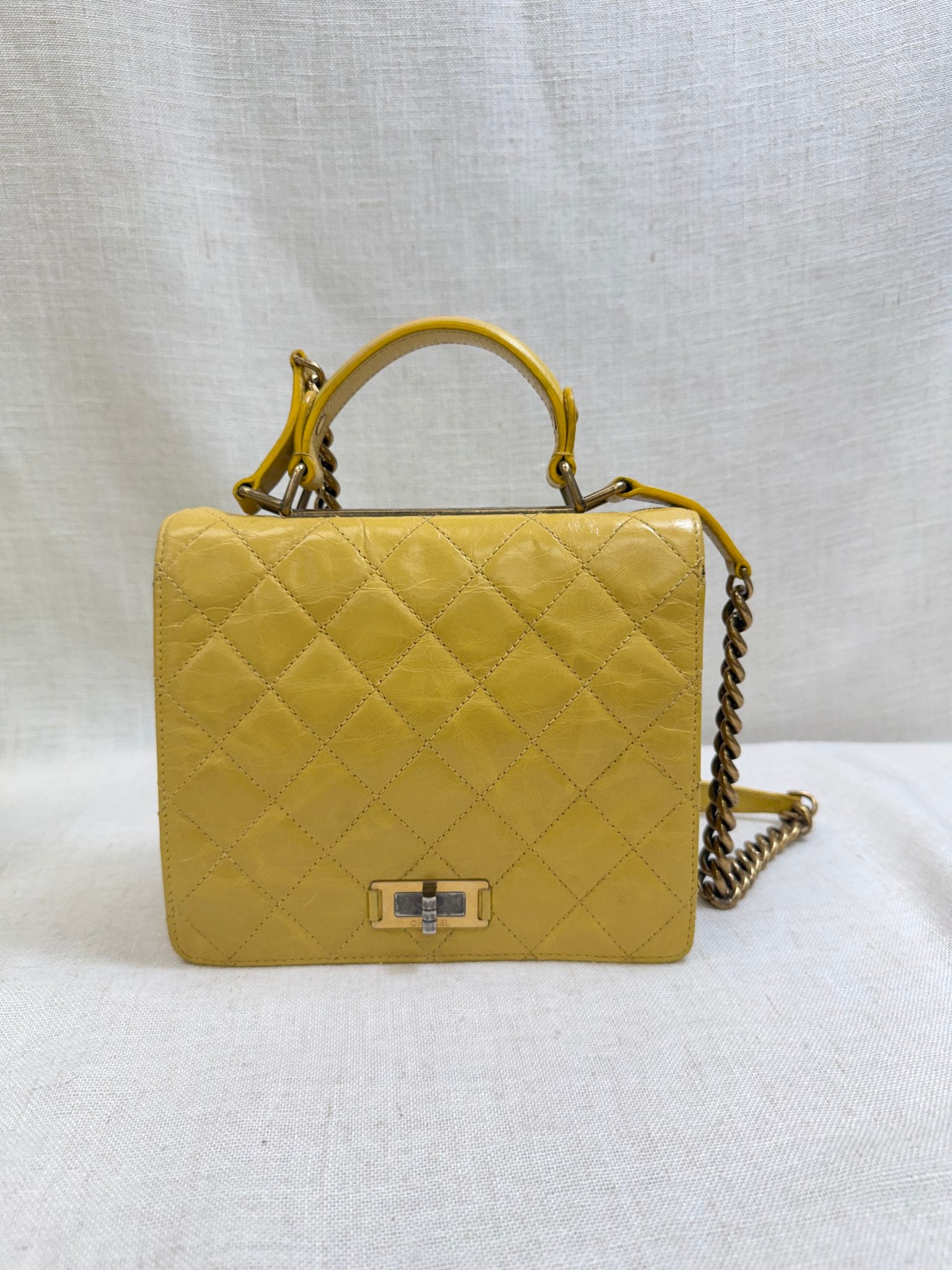 Chanel Yellow Matelasse Leather Chain Shoulder Bag 