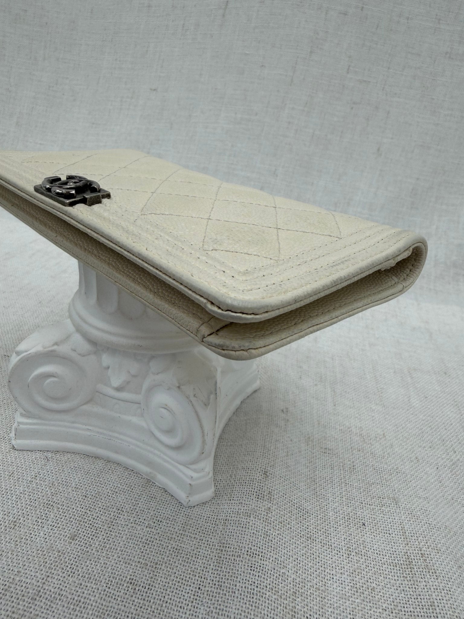 Chanel Ivory Caviar Leather Boy Long Wallet 