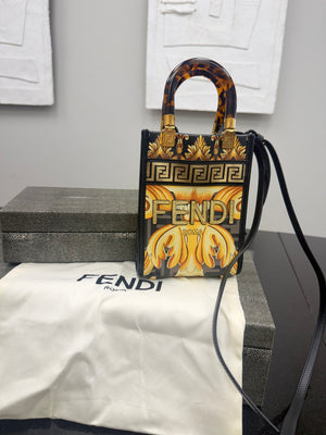 Fendi Yellow And Black Leather Fendace Mini Sunshine Shopper Crossbody Bag