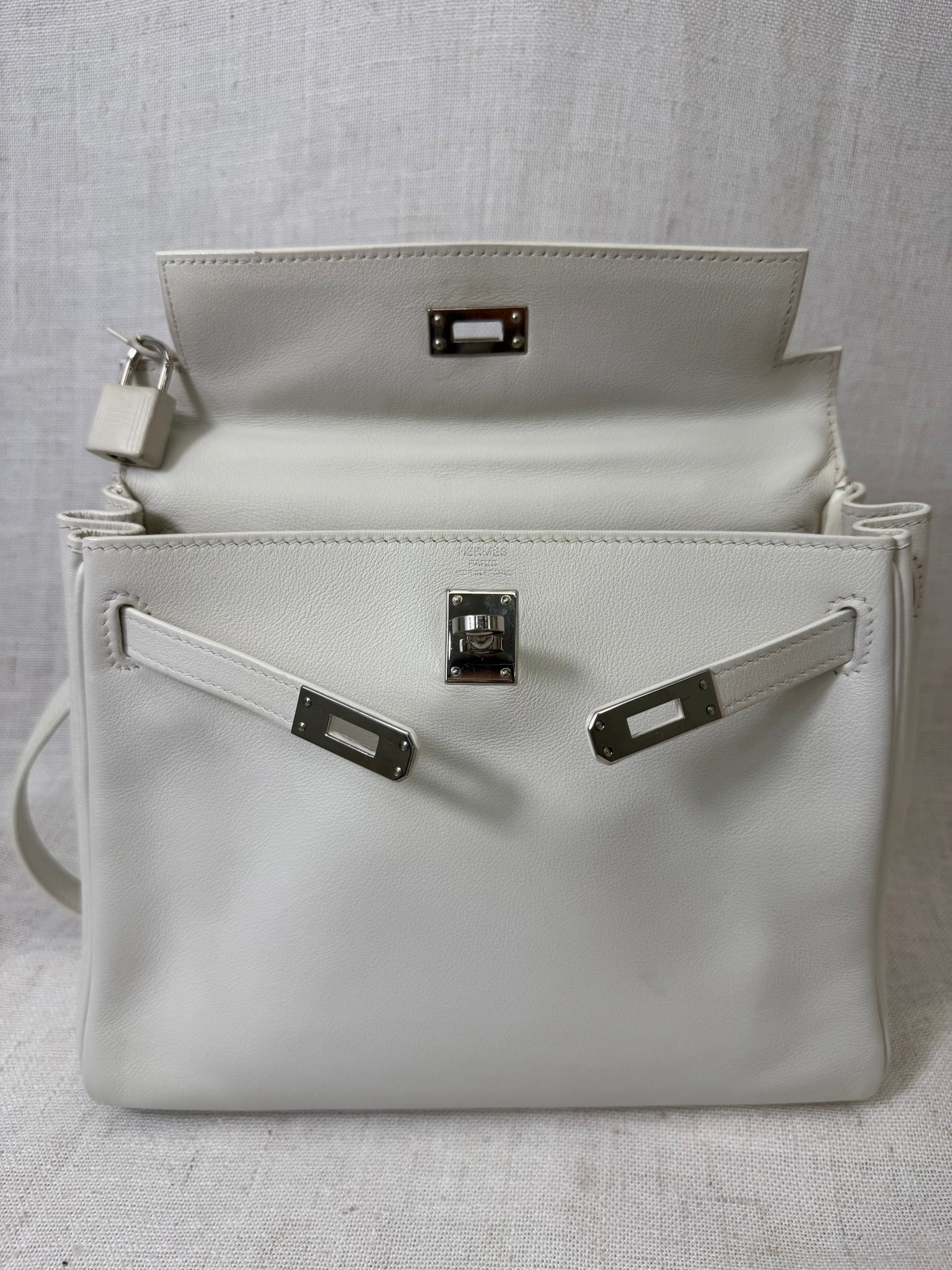 Hermes White Swift Leather Kelly 25 Hand Bag 