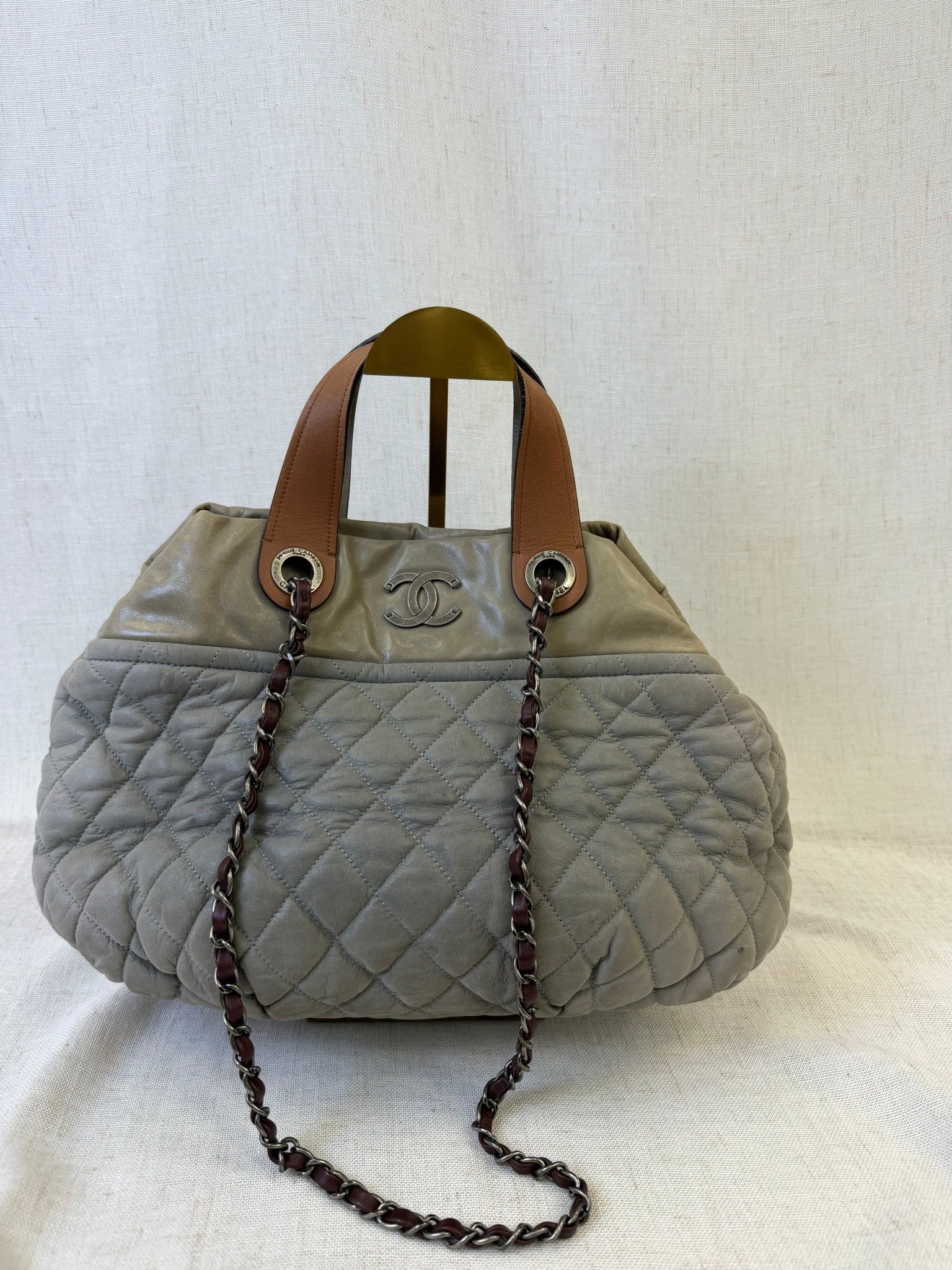 Chanel Gray Iridescent Calf Skin In The Mix Bag