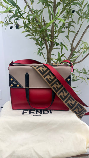 Fendi Red And Grey Leather Grace Small Flip 2Way Tote Bag