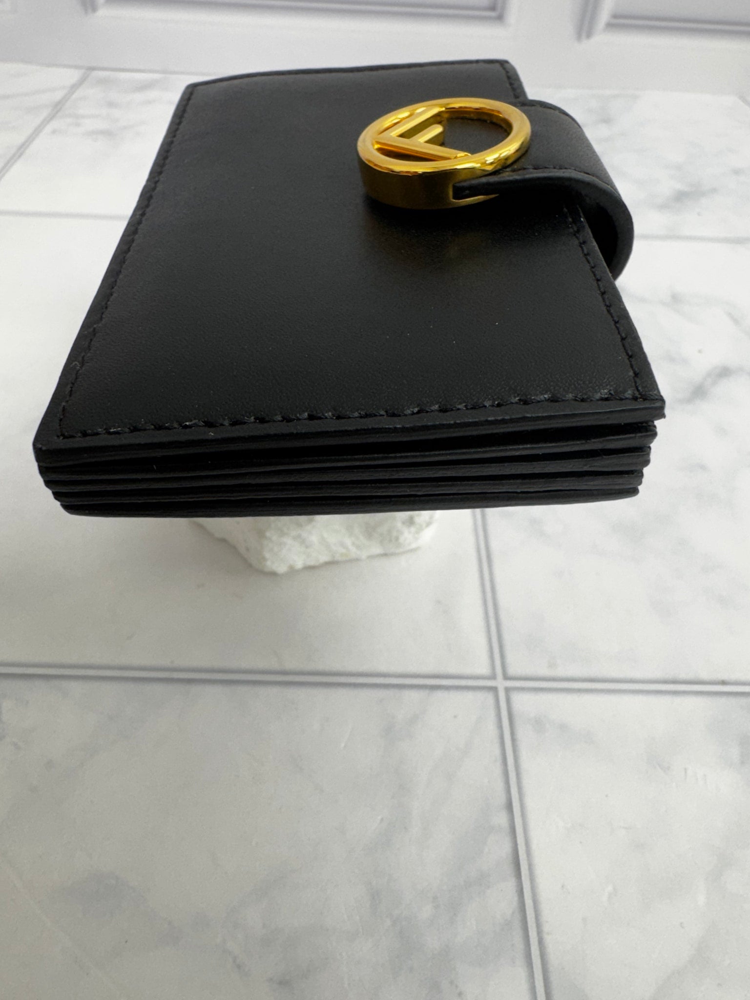 LIKE NEW - Fendi Black Leather F Is Fendi Gusseted Card Holder