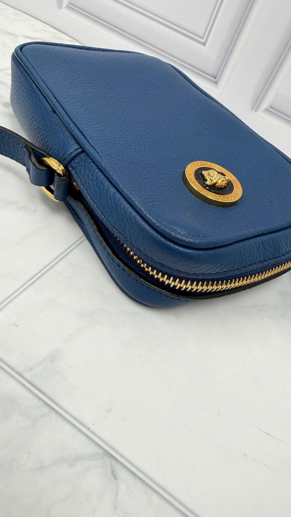 Versace Blue Leather Medusa Crossbody Bag