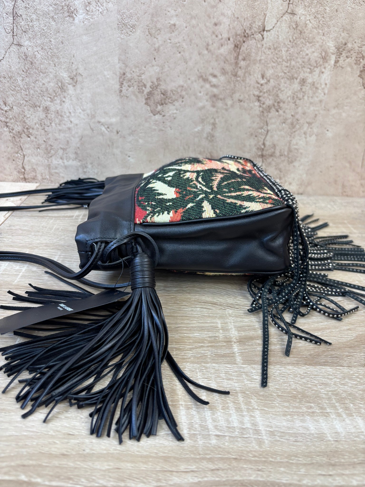 BRAND NEW- YSL Saint Laurent Black Leather Fringe Helena Bag