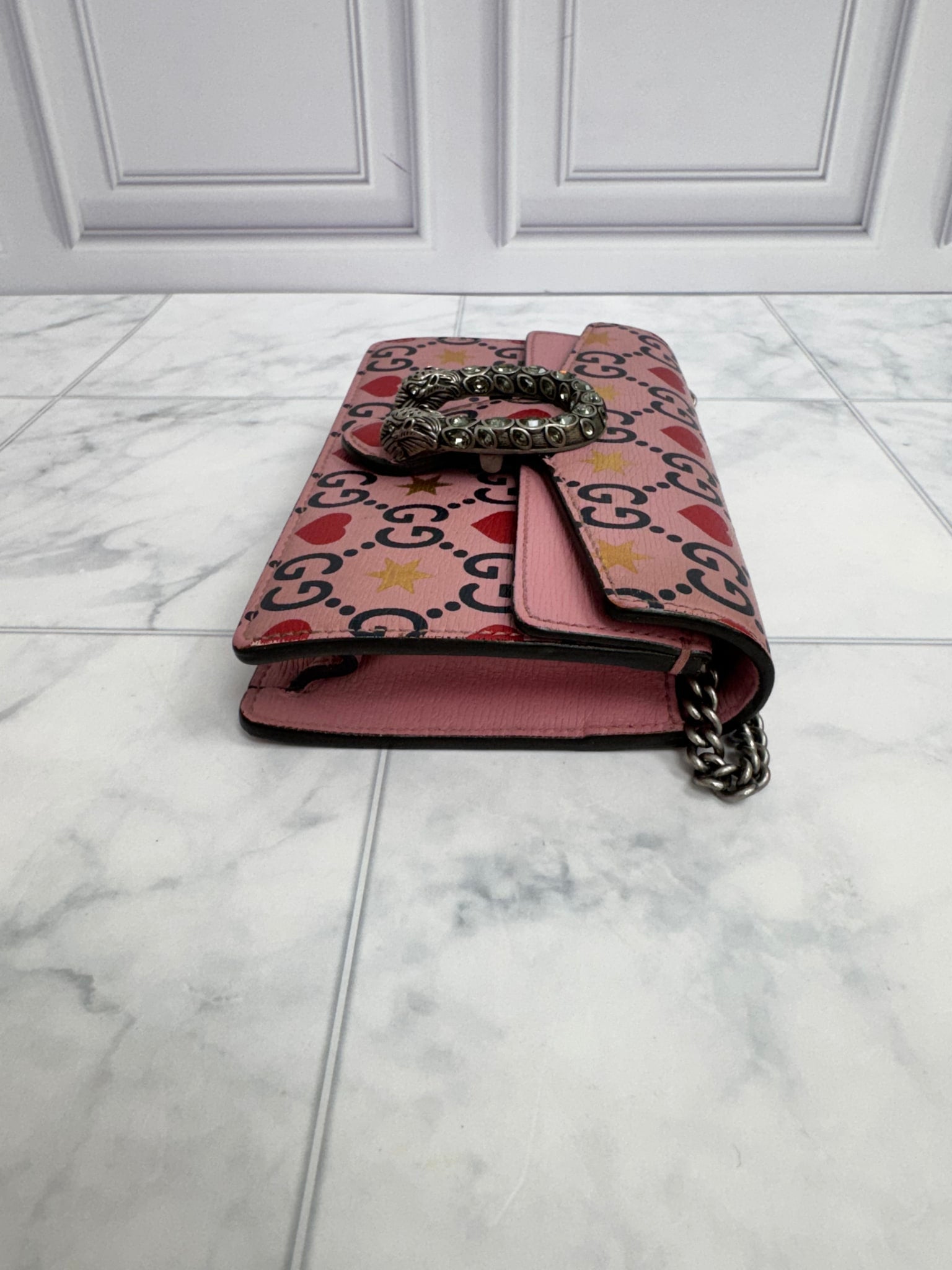 Gucci Pink GG Supreme Valentines Super Mini Dionysus Crossbody Bag