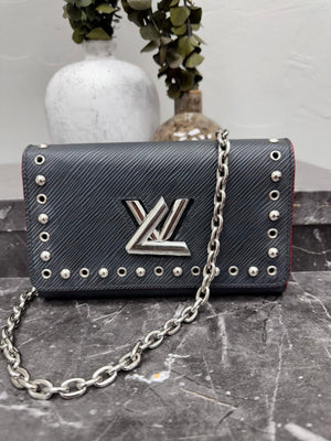 Louis Vuitton Black Epi Leather Studded Twist Wallet On A Chain