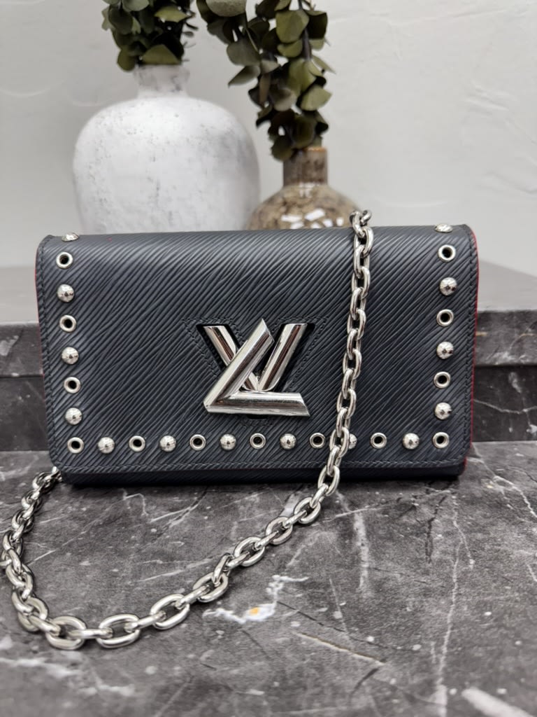 Louis Vuitton Black Epi Leather Studded Twist Wallet On A Chain