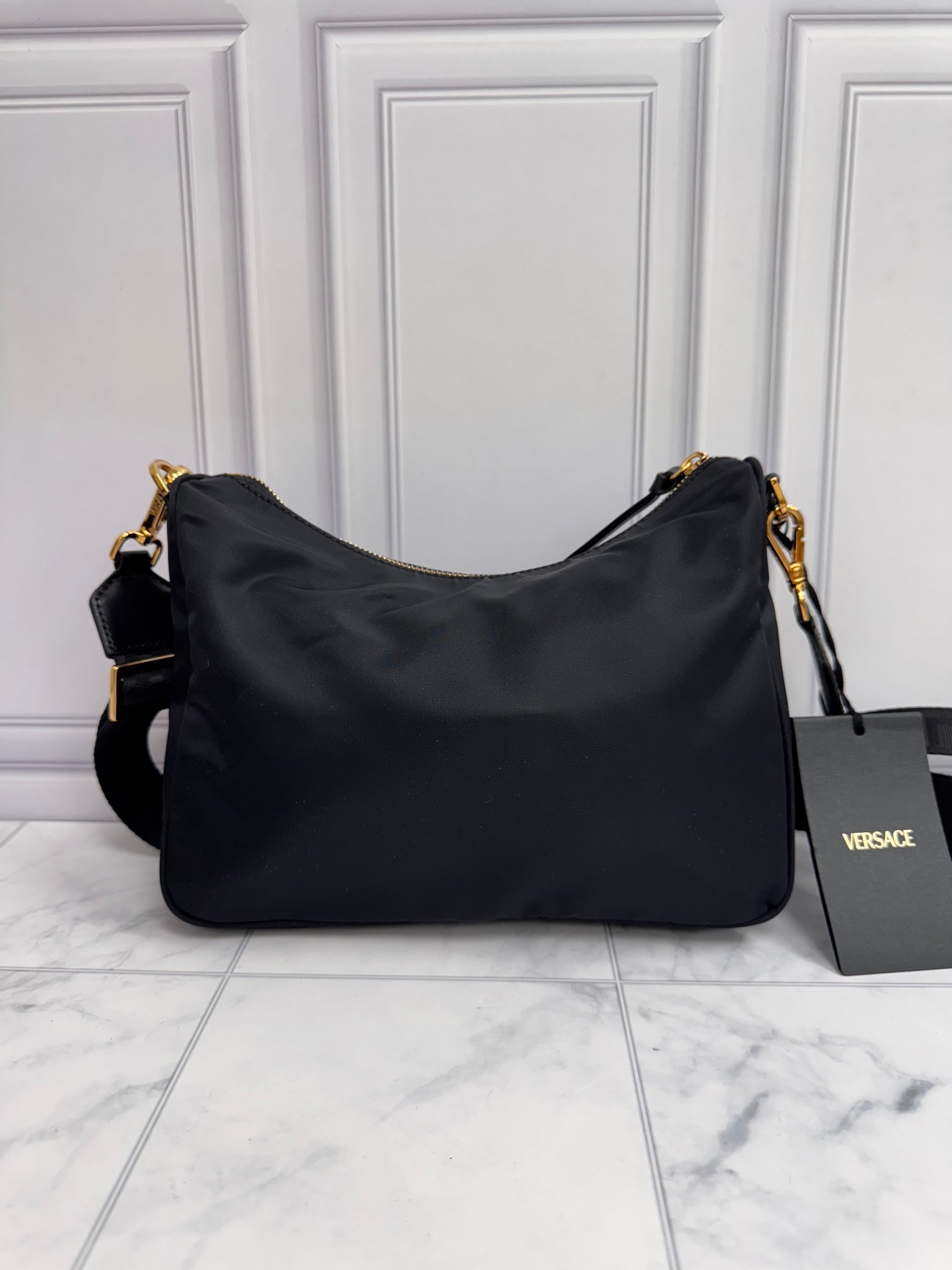 BRAND NEW - Versace Black Nylon Medium Crossbody Bag