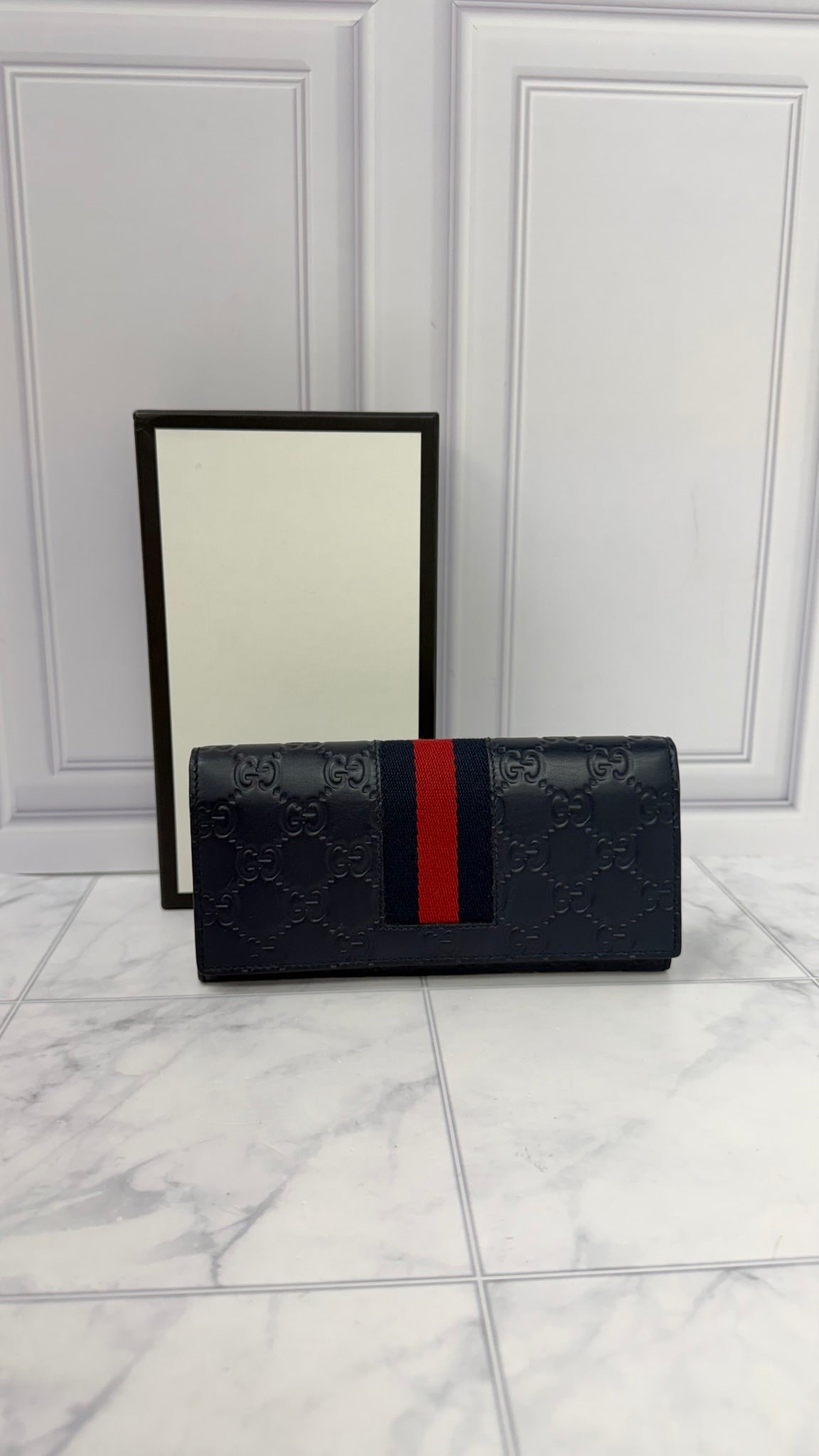 Gucci Navy Blue Guccissima Leather Long Wallet