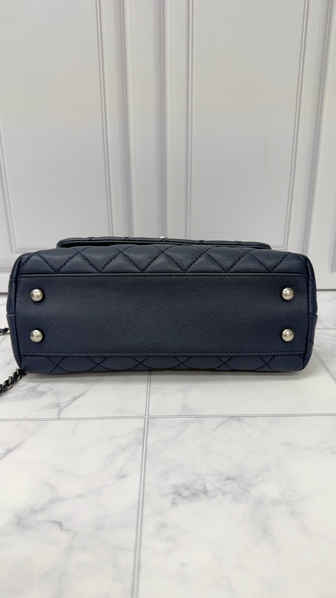 Chanel Navy Blue Diamond Quilted Coco Small 2Way Bag