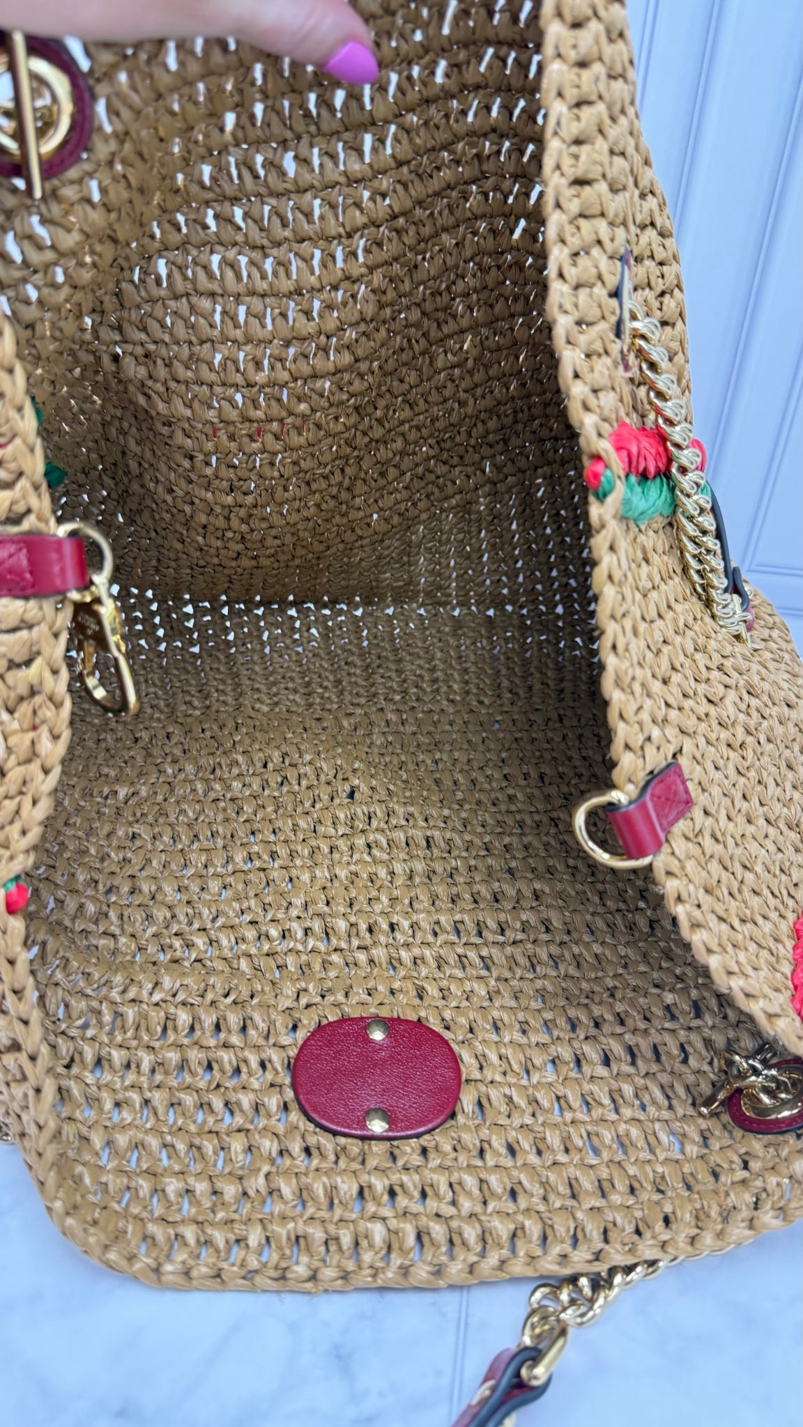 Gucci Raffia Web Marmont Chain Tote