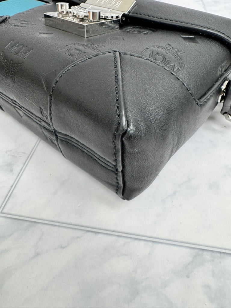 MCM Black Visetos Embossed Leather Soft Berlin 2Way Bag