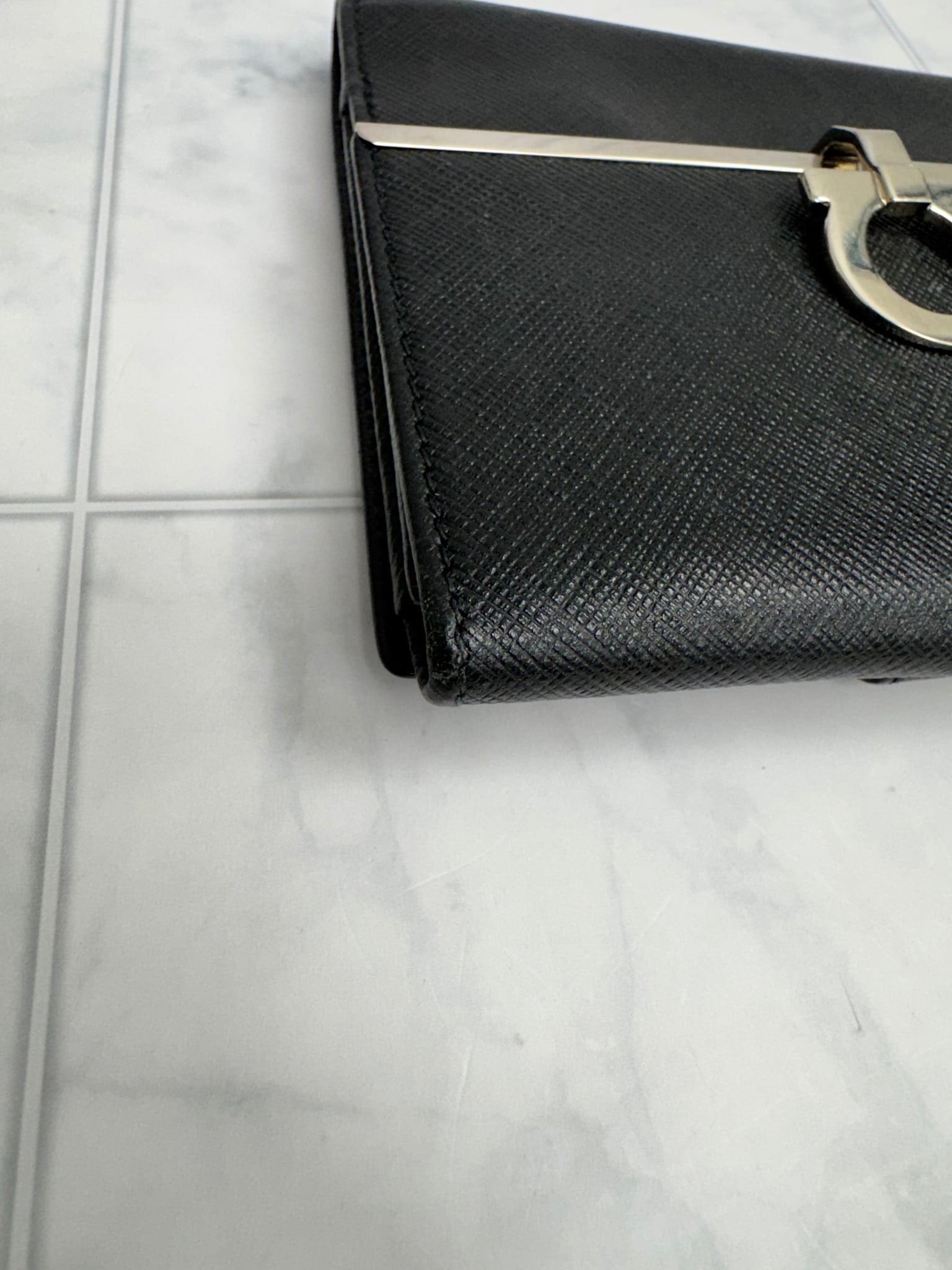 Salvatore Ferragamo Black Saffiano Leather Compact Wallet
