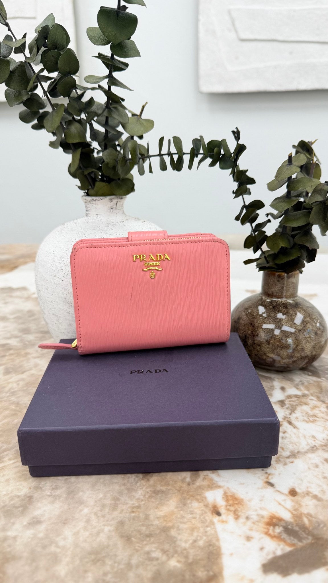 Prada Pink Saffiano Leather Compact Wallet 