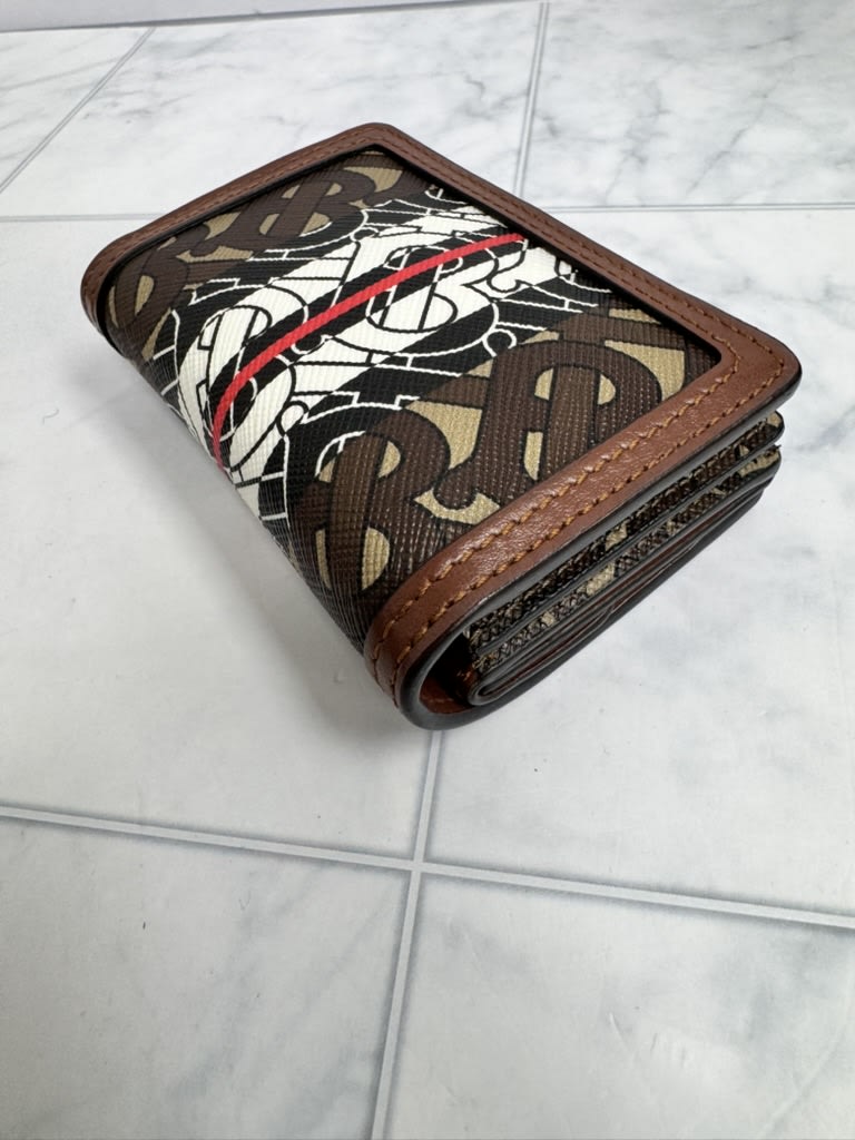Burberry Brown Monogram Coated Canvas Stripe Jessie TB Wallet On A Chain