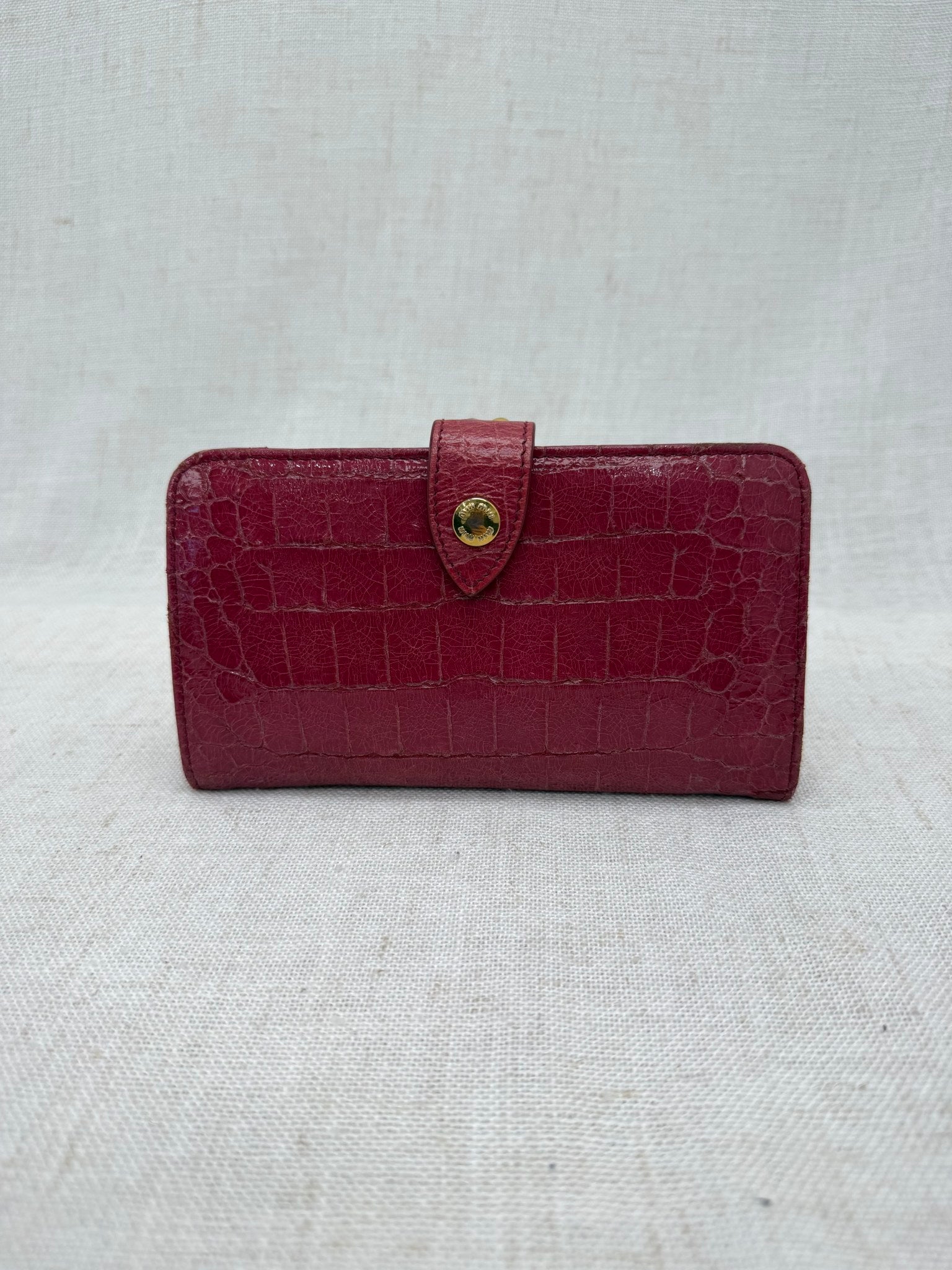 Miu Miu Dark Pink Crocodile Embossed Kiss Lock Wallet