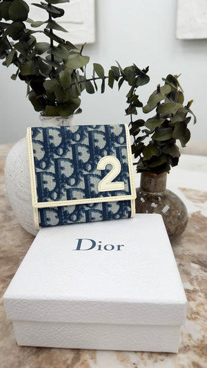 Christian Dior Blue Coated Canvas Oblique Trotter Compact Wallet