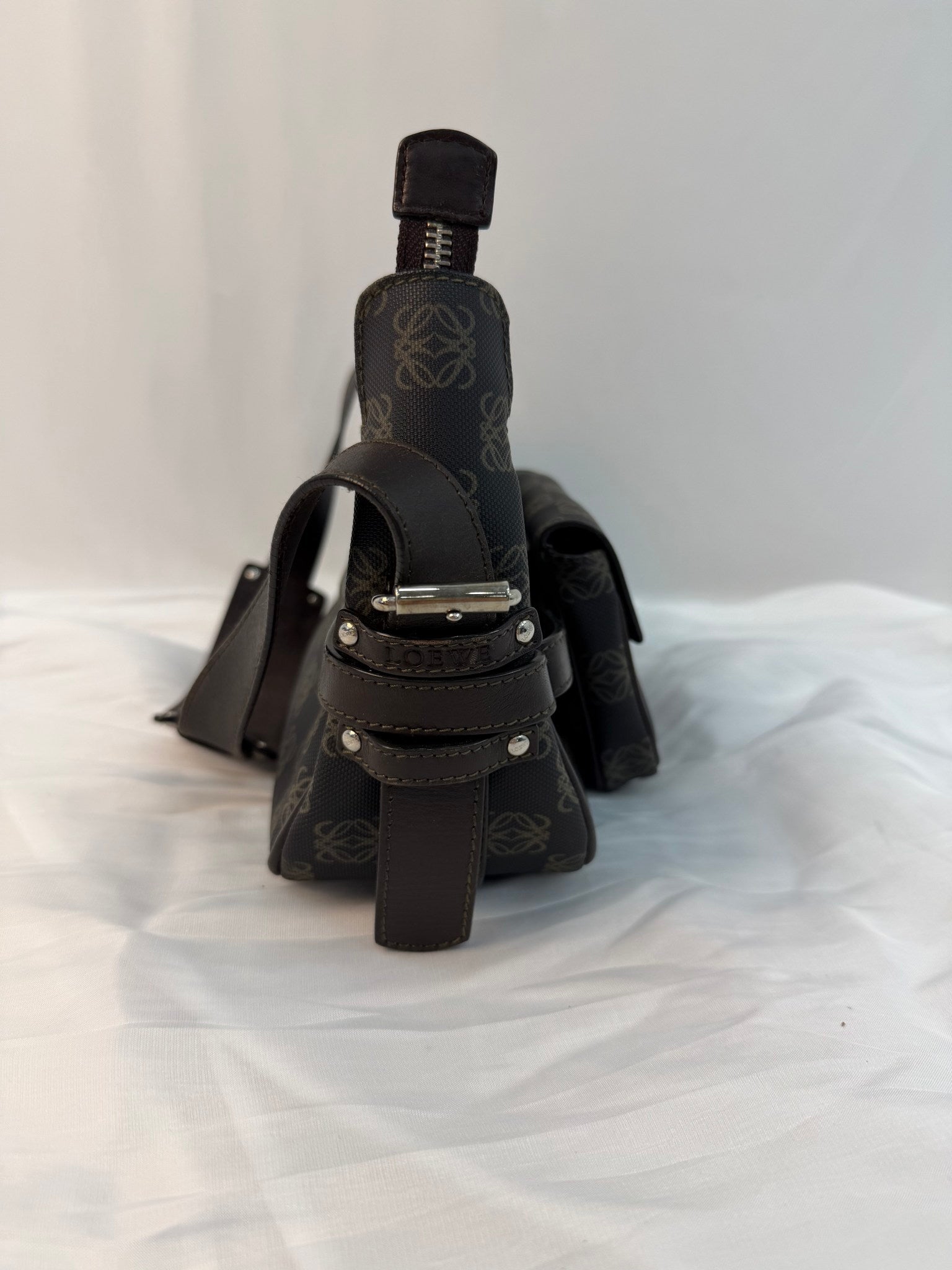 Loewe Brown Coated Canvas Anagram Shoulder Bag