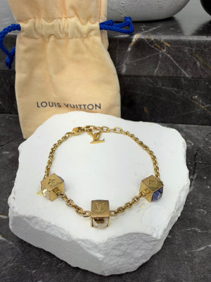 Louis Vuitton Gold Tone Monogram Gamble Dice Charm Bracelet
