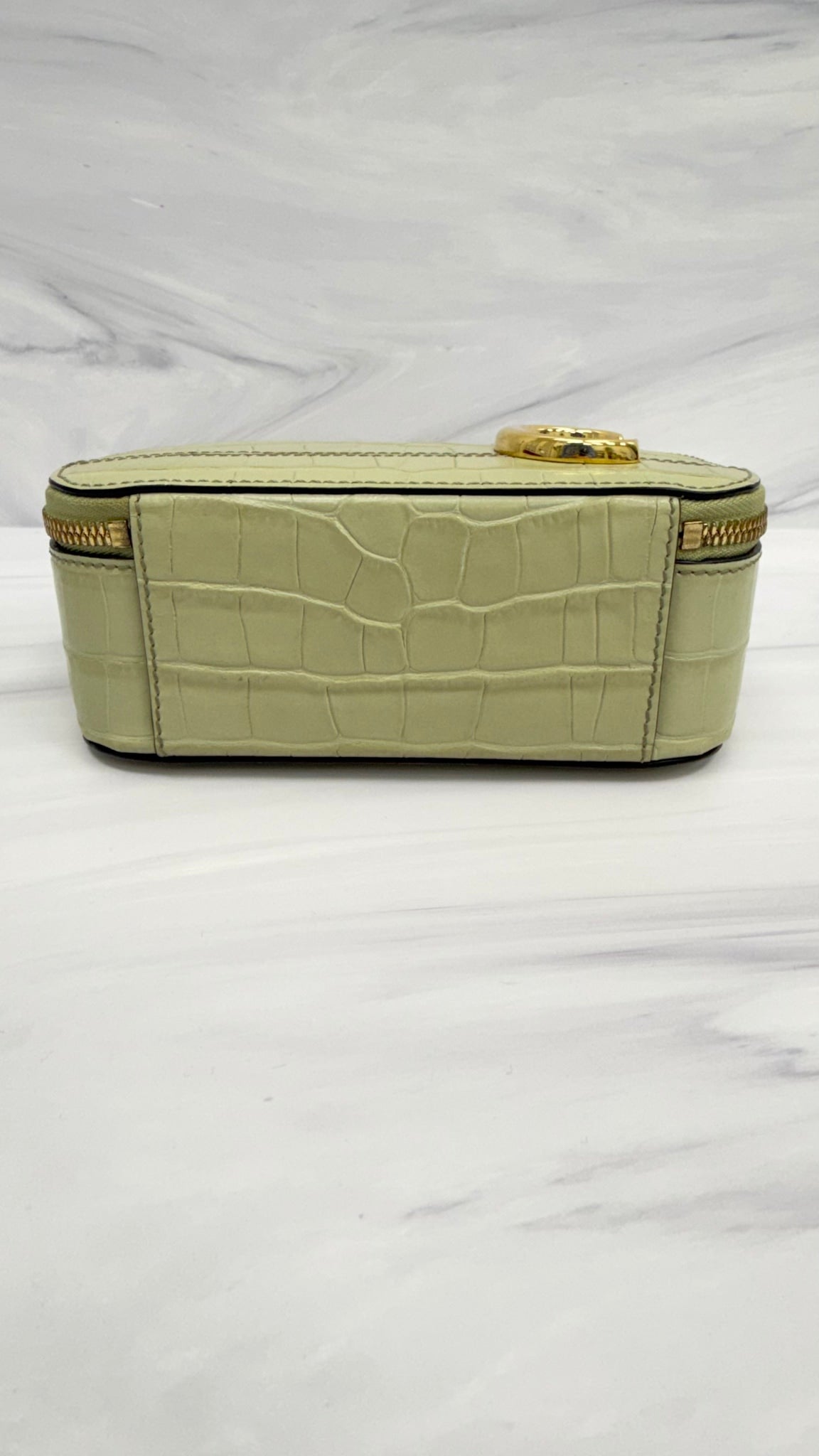 Chloe Green Croc Embossed Leather Vanity Handbag