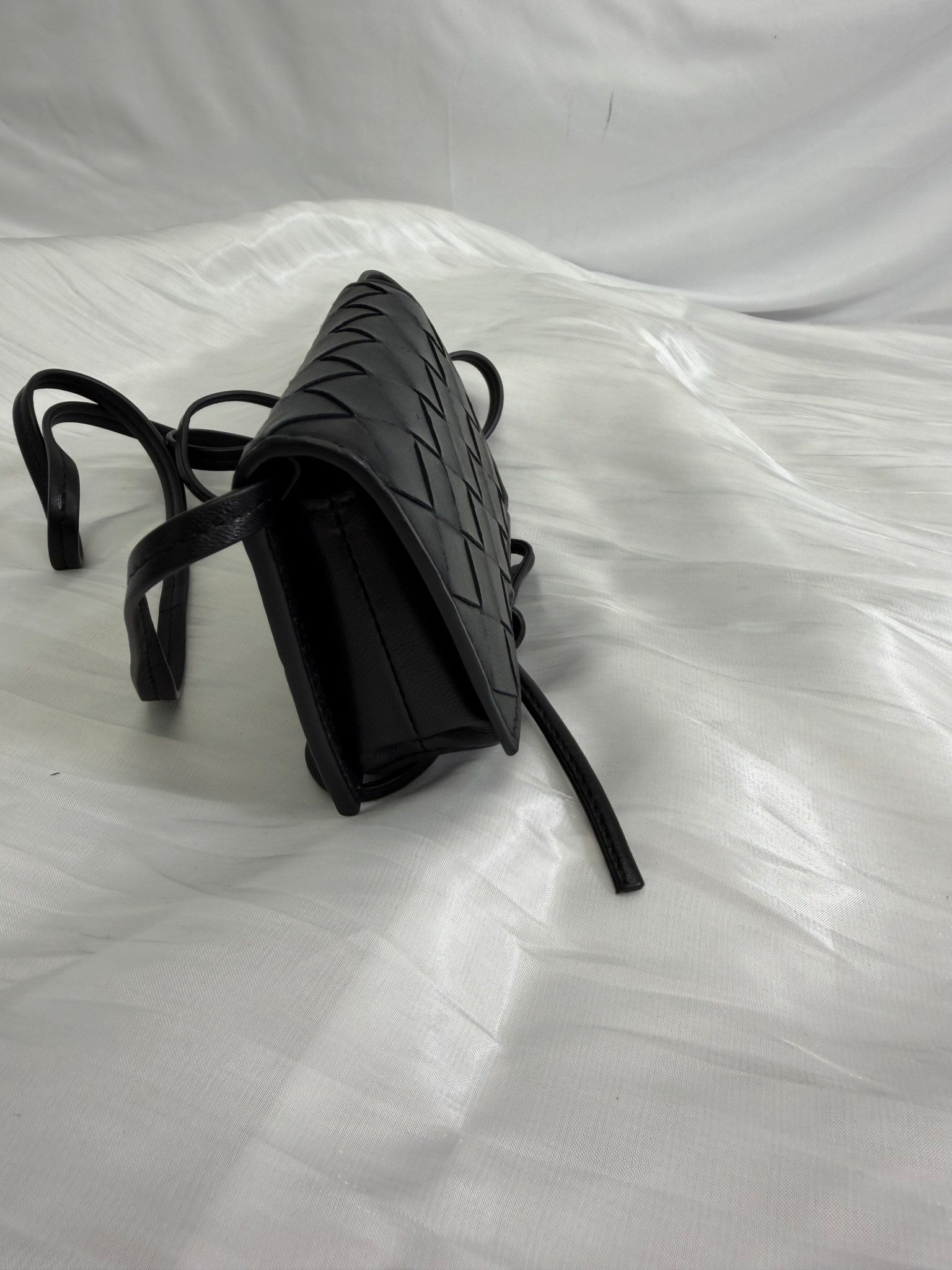 Bottega Veneta Black Intrecciato Mini Wallet On Strap