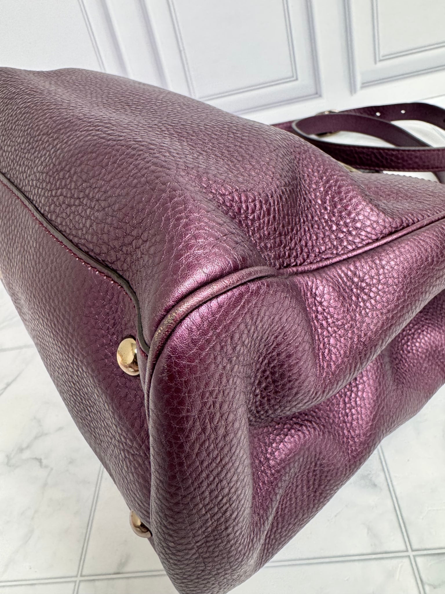 Gucci Metallic Purple And Bamboo 2Way Bag