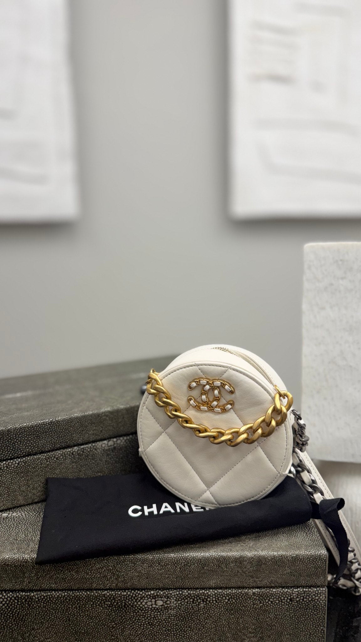 Chanel Cream Quilted 19 Round Crossbody Bag