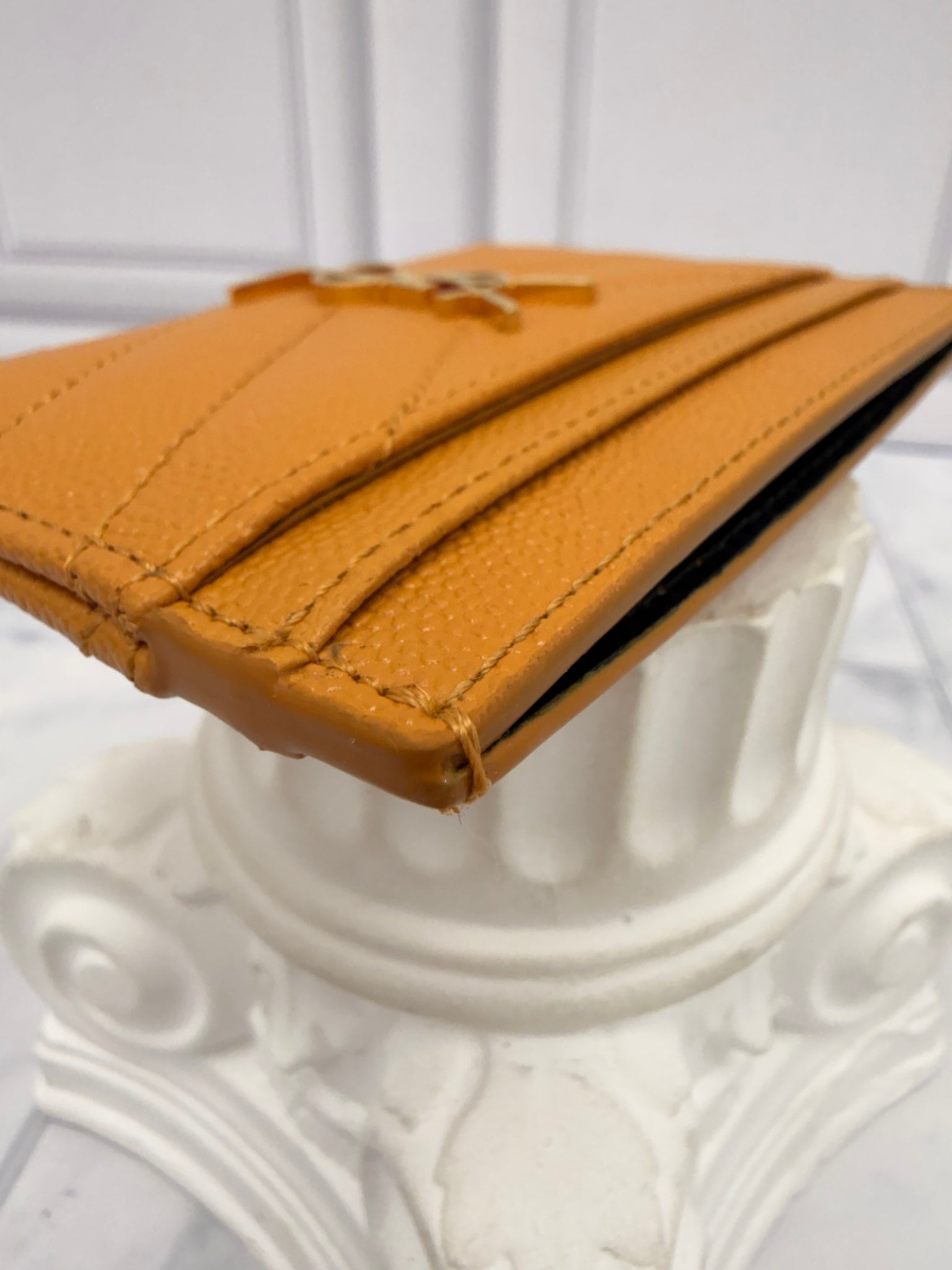 LIKE NEW - Saint Laurent YSL Mustard Grain De Poudre Leather Cassandre Matelasse Card Case 