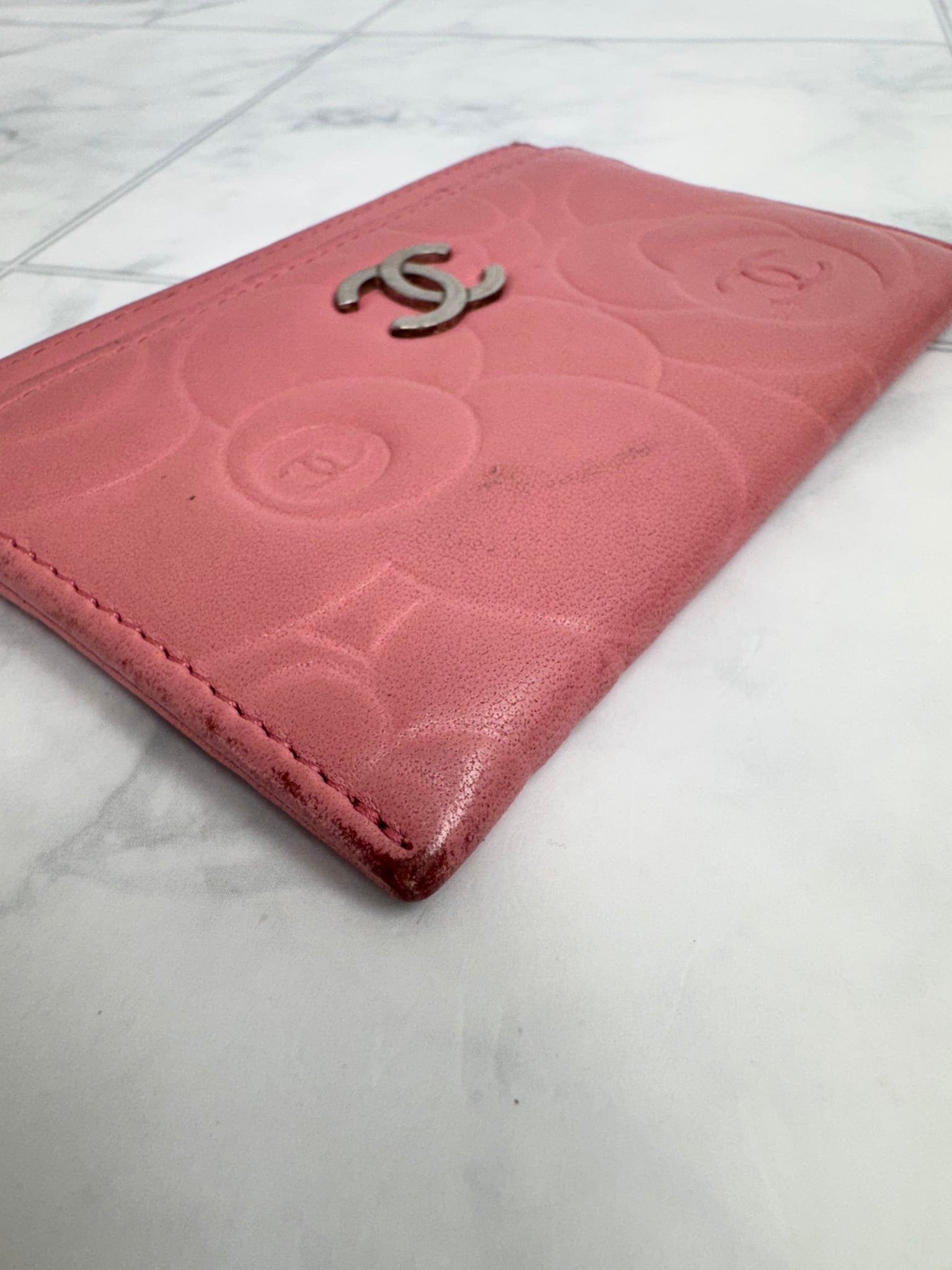 Chanel Pink Embossed Leather Card Case 