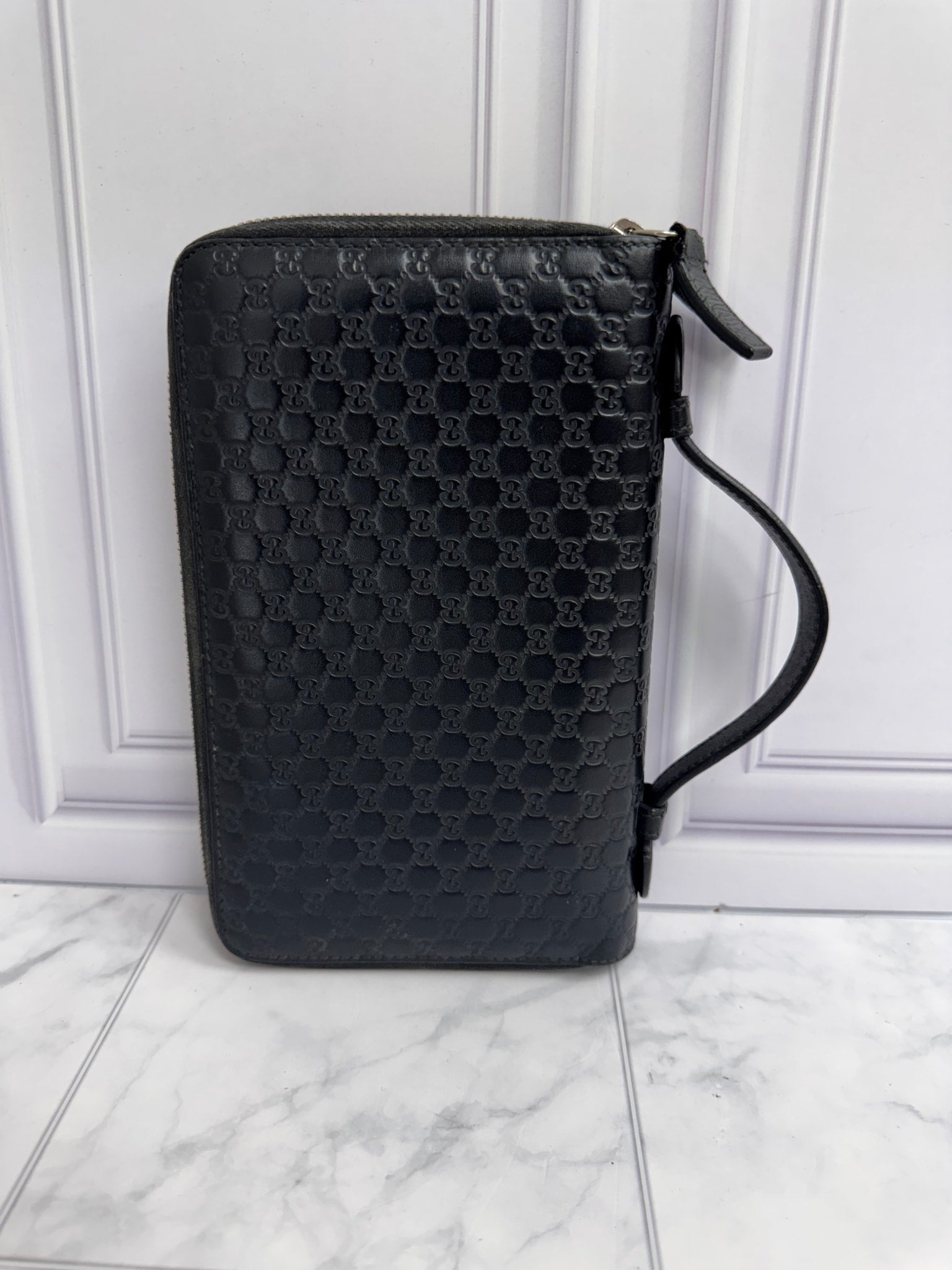 Gucci Black Embossed Microguccissima Leather Travel Zippy Organizer