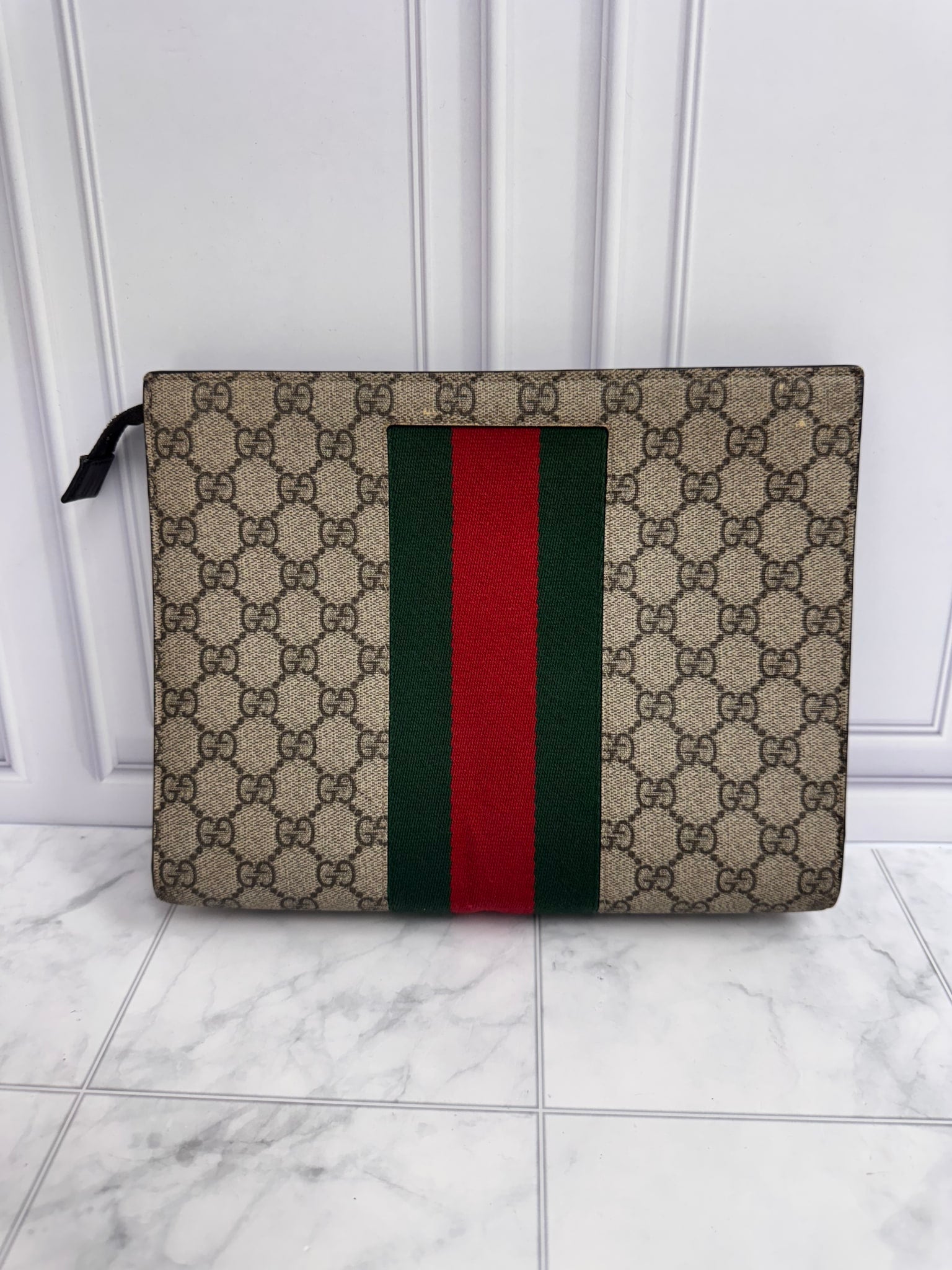 Gucci GG Supreme Canvas Ophidia Zip Clutch Bag