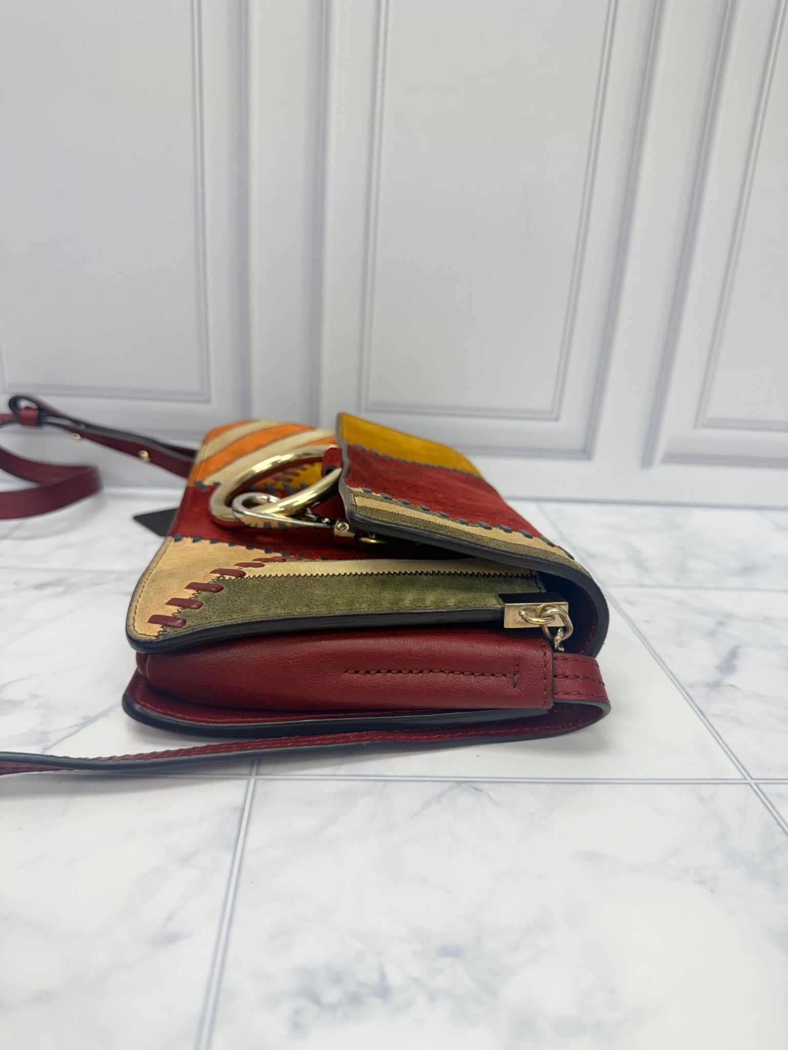 Chloe Multicolor Suede Leather Patchwork Small Faye Crossbody Bag